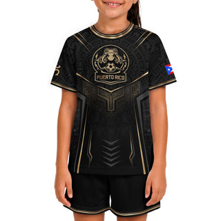 Kids Puerto Rico Soccer Jersey for Boy and Girl, Black Gold Boricua Pride, Youth Soccer Jersey with Puerto Rico Kids Soccer Jersey Pride, Northryn Co.