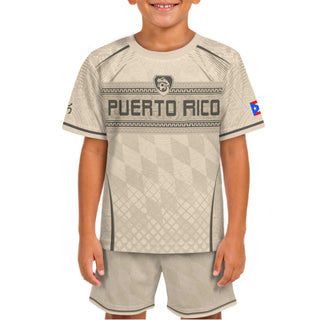 Beige Tan Taino, Kids Puerto Rico Soccer Jersey with Coqui Frog for Boy and Girl, Puerto Rico Kids Soccer Jersey and Youth Soccer Jersey, Northryn Co.