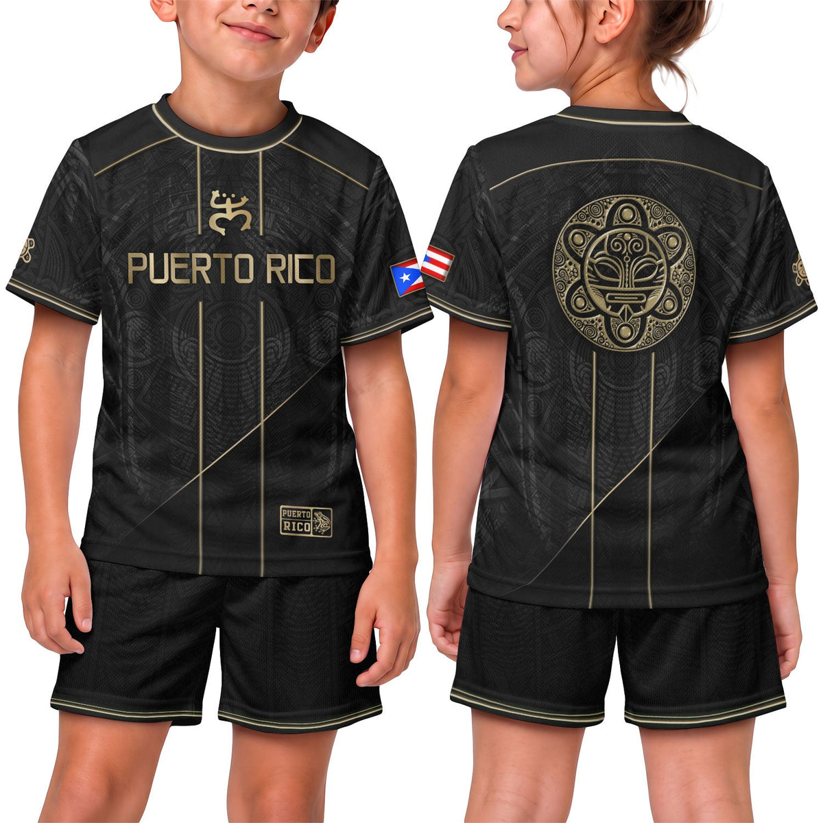 Black Gold Taino, Kids Puerto Rico Soccer Jersey with Coqui Sun for Boy and Girl, Puerto Rico Kids Soccer Jersey and Youth Soccer Jersey, Northryn Co.