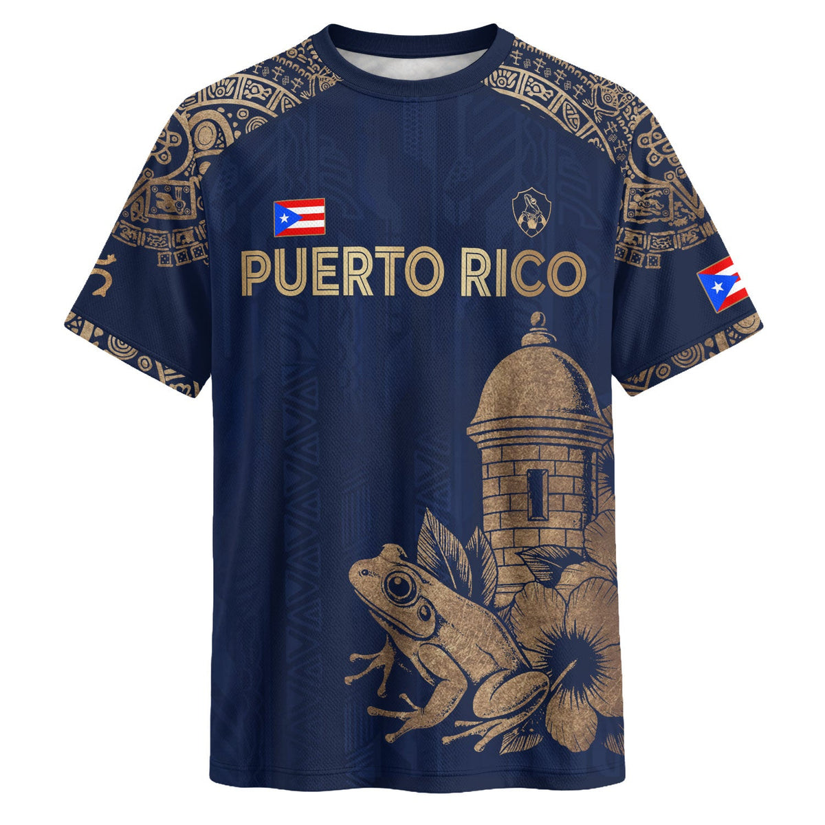 Puerto Rico Soccer Jersey in Navy Gold for Men and Women, Coqui Frog Garita Flower National, Puerto Rico Jersey and Puerto Rico Shirt, Northryn Co.
