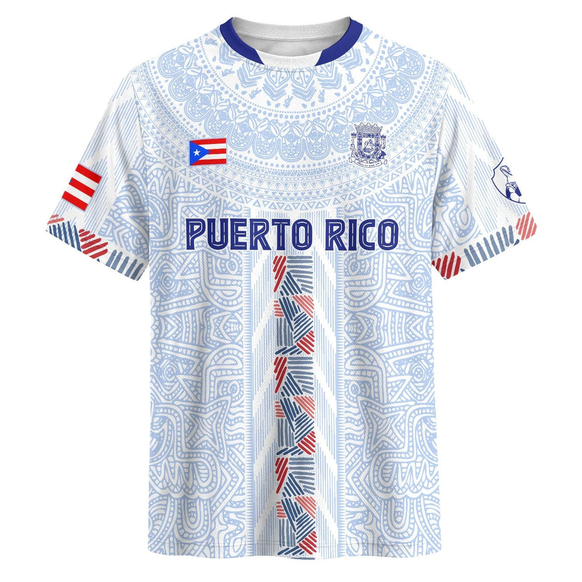 Puerto Rico Soccer Jersey for Men and Women, White Red Blue Taino Sun Stripe National Heritage, Puerto Rico Jersey and Puerto Rico Shirt, Northryn Co.