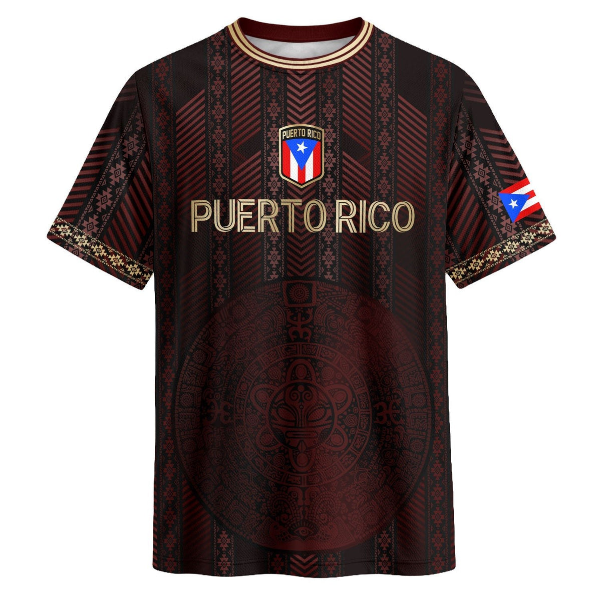 Flag Maroon Gold Puerto Rico Soccer Jersey for Men and Women, Tribal Print National Sport, Top Puerto Rico Shirt and Puerto Rico Jersey, Northryn Co.
