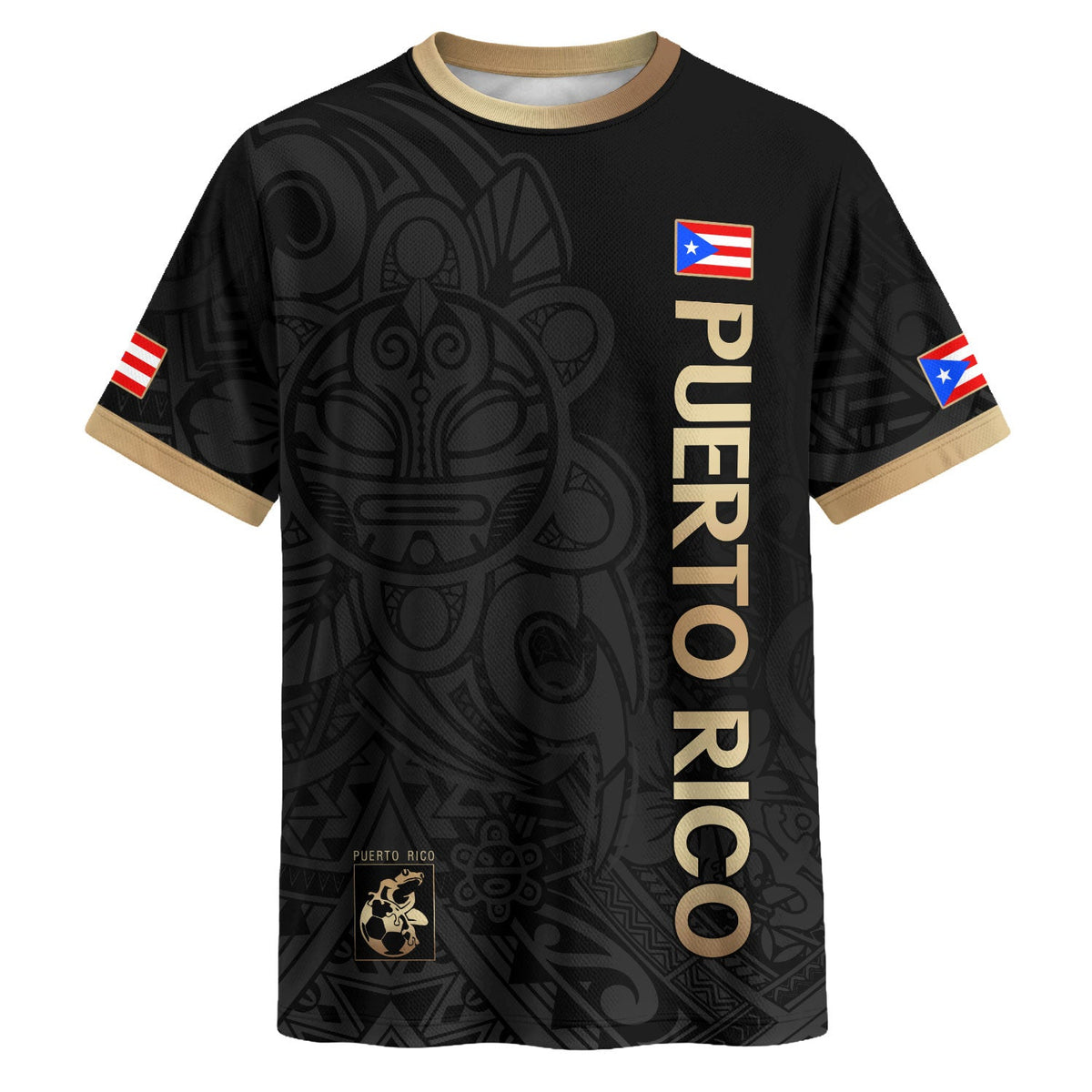 Puerto Rico Soccer Jersey in Black Gold for Men and Women, Coqui Frog Tribal Taino National, Puerto Rico Shirt and Puerto Rico Jersey, Northryn Co.