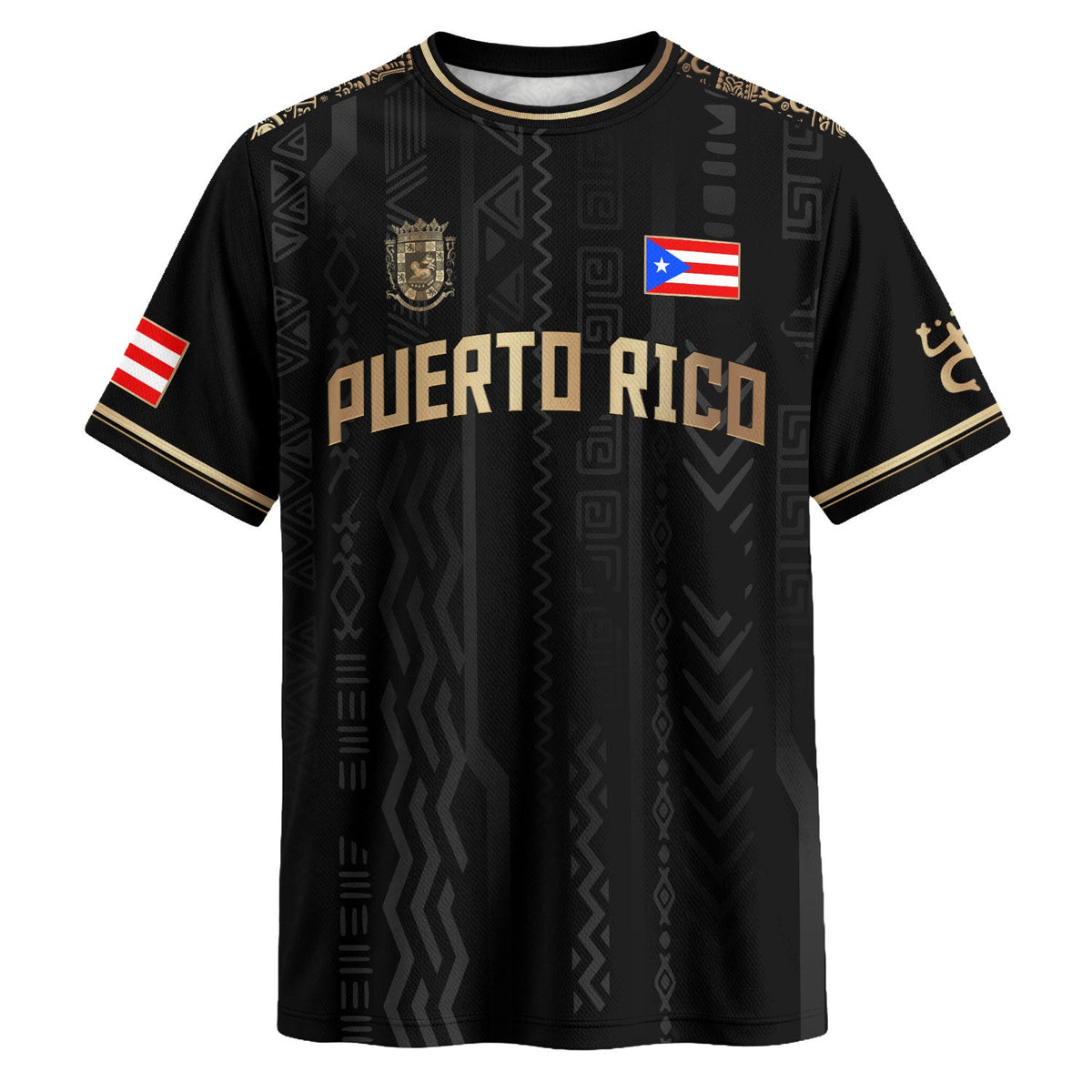 Taino Sun Black Gold Puerto Rico Soccer Jersey for Men and Women, Coqui Patriotic Cultural, Top Puerto Rico Jersey and Puerto Rico Shirt, Northryn Co.