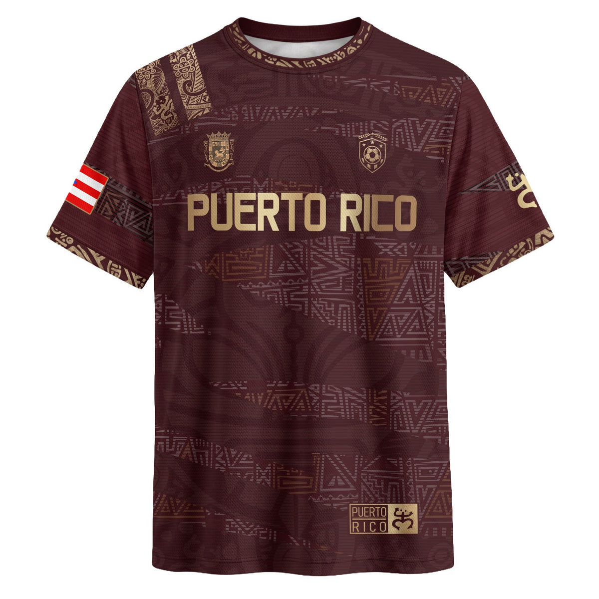 Taino Tribal Maroon Gold Puerto Rico Soccer Jersey for Men and Women, Pattern National Heritage, Puerto Rico Jersey, Puerto Rico Shirt, Northryn Co.