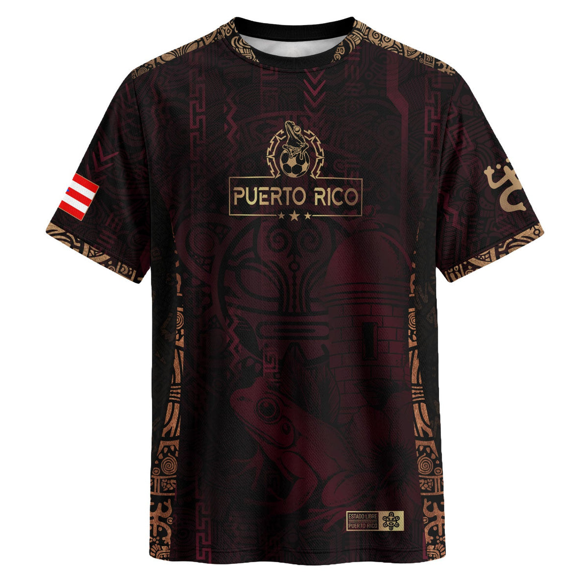 Coqui Frog Maroon Gold Puerto Rico Soccer Jersey for Men and Women, Heritage Taino Sun Garita, Puerto Rico Shirt and Puerto Rico Jersey, Northryn Co.