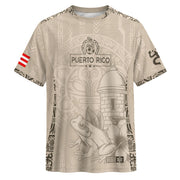 Puerto Rico Soccer Jersey for Men and Women, Beige Gold Coqui Frog Floral Garita Taino Sun, Top Puerto Rico Jersey and Puerto Rico Shirt, Northryn Co.