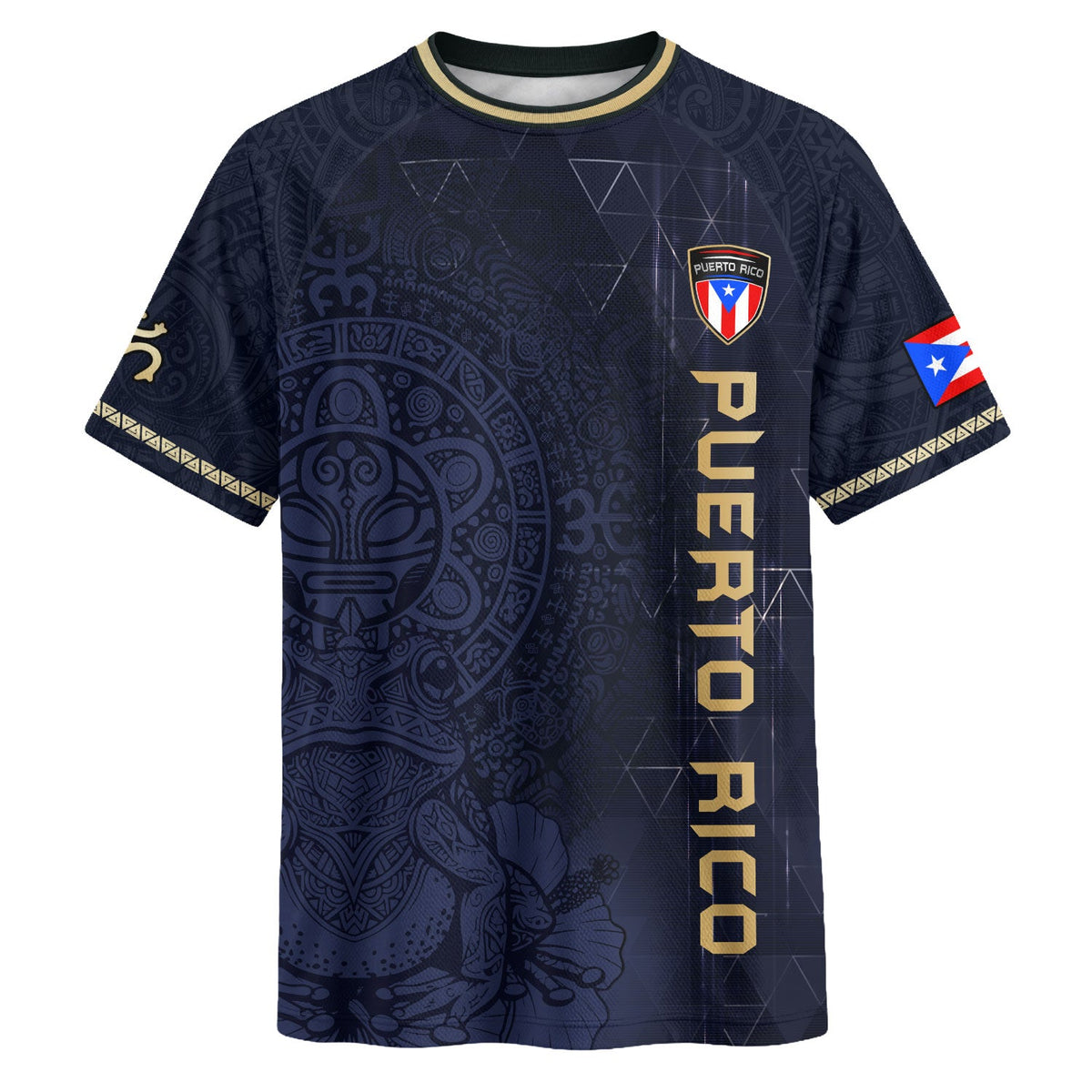 Coqui Frog Navy Gold Puerto Rico Soccer Jersey for Men and Women, Floral Taino Sun National, Puerto Rico Jersey and Puerto Rico Shirt, Northryn Co.
