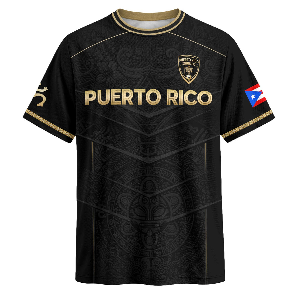 Puerto Rico Soccer Jersey in Black Gold for Men and Women, Design with Lion Symbol & Flag, Top Puerto Rico Shirt and Puerto Rico Jersey, Northryn Co.
