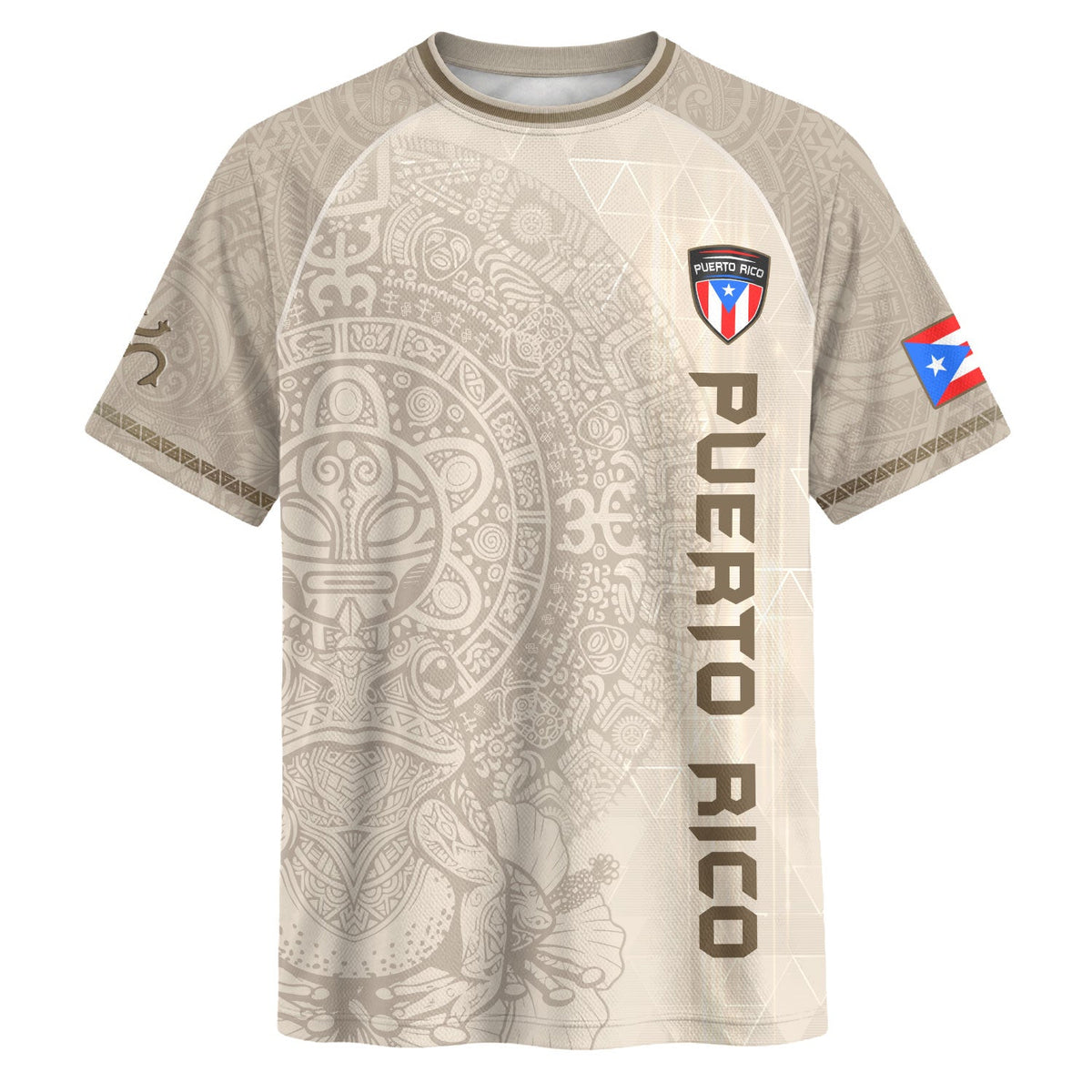 Puerto Rico Soccer Jersey in Heritage Beige for Men and Women, Vintage Athletic Taino Symbols, Puerto Rico Shirt and Puerto Rico Jersey, Northryn Co.