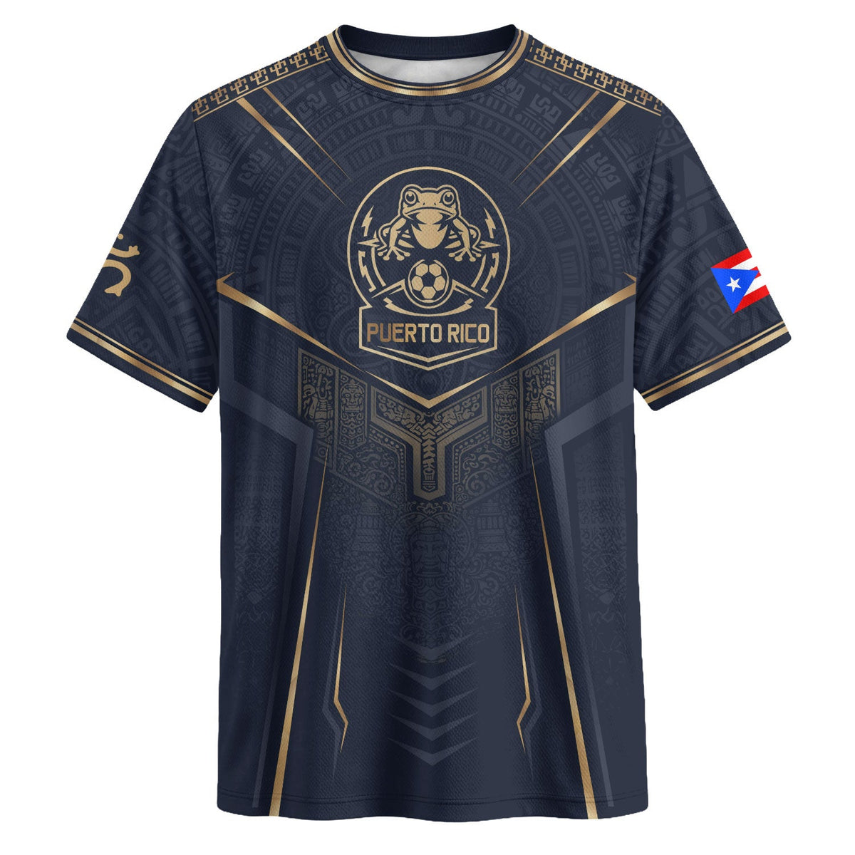 Coqui Frog Navy Gold Puerto Rico Soccer Jersey for Men and Women, Taino Crest Heritage, Top Puerto Rico Jersey and Puerto Rico Shirt, Northryn Co.