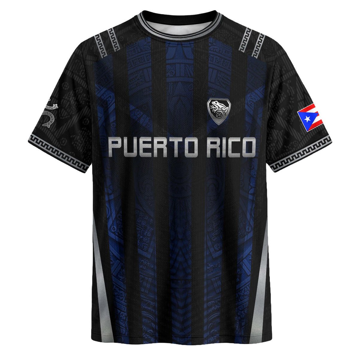 Taino Sun Navy Black Puerto Rico Soccer Jersey for Men and Women, Midnight & Symbol Midnight Blue, Puerto Rico Shirt, Puerto Rico Jersey, Northryn Co.
