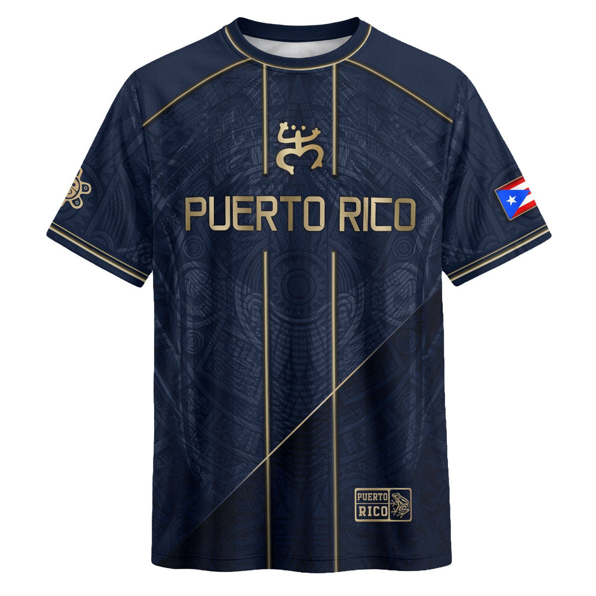 Puerto Rico Soccer Jersey in Elite Navy for Men and Women, Gold Taino Pattern Boricua Pride Top, Puerto Rico Jersey, Puerto Rico Shirt, Northryn Co.