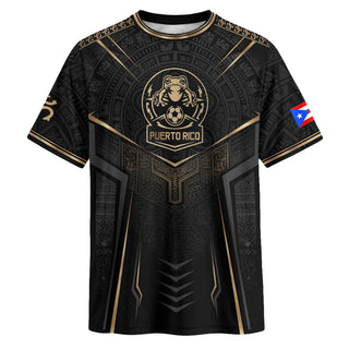 Taino Sun Black Gold Puerto Rico Soccer Jersey for Men and Women, Coquí Frog Crest - Tribal, Puerto Rico Shirt and Puerto Rico Jersey, Northryn Co.
