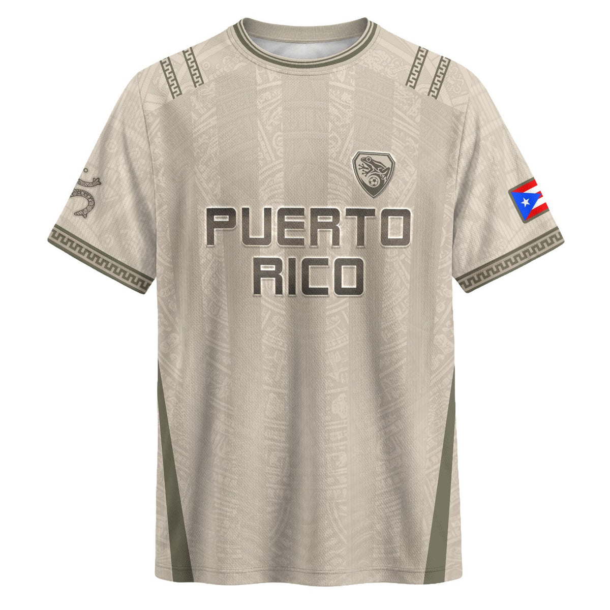 Taino Sun Beige Puerto Rico Soccer Jersey for Men and Women, Sol De Jayuya Pattern Edition, Top Puerto Rico Jersey and Puerto Rico Shirt, Northryn Co.