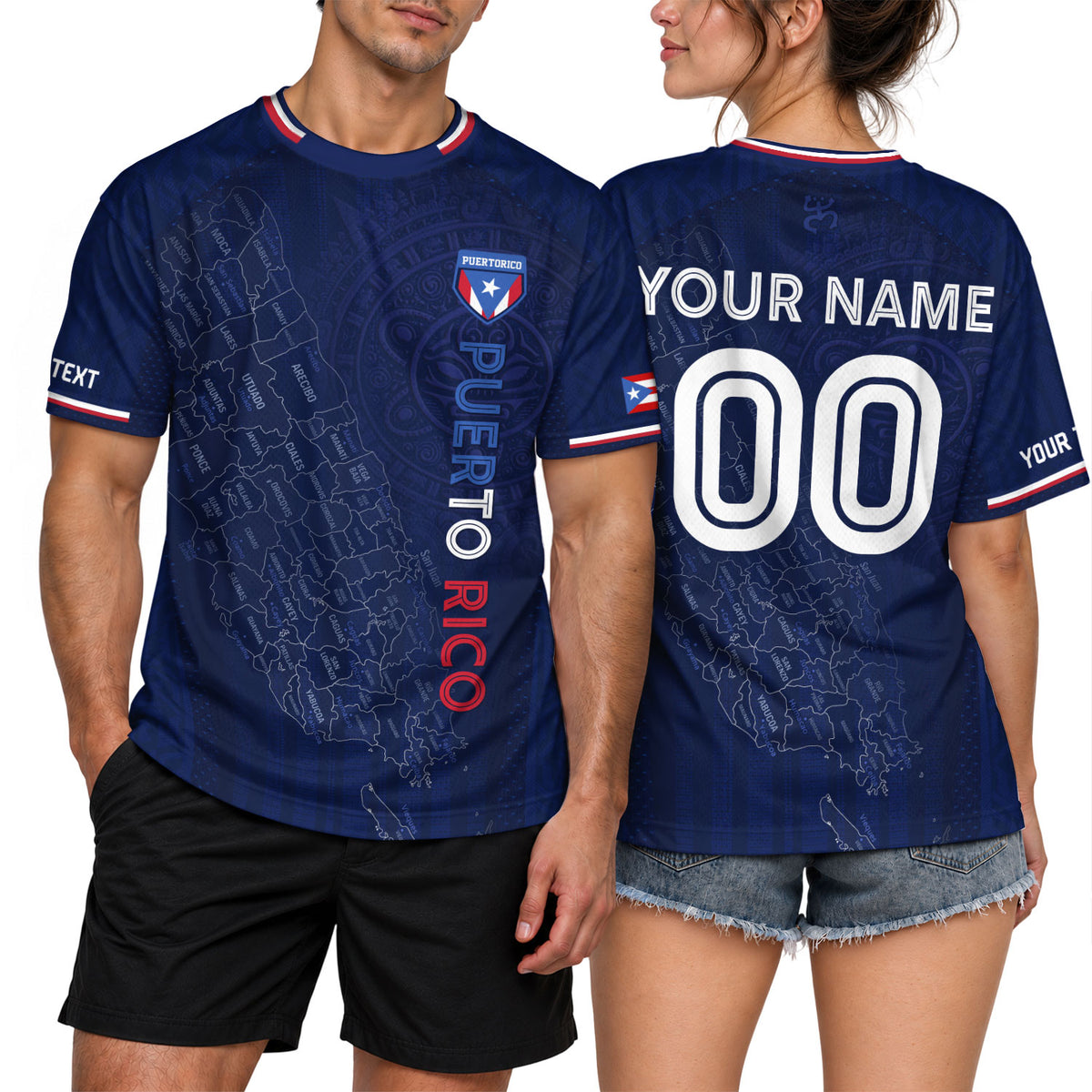 Custom Puerto Rico Soccer Jersey in Navy Map for Men and Women, Graphic Boricua Taino Culture Heritage, Puerto Rico Shirt, Puerto Rico Jersey, Northryn Co.