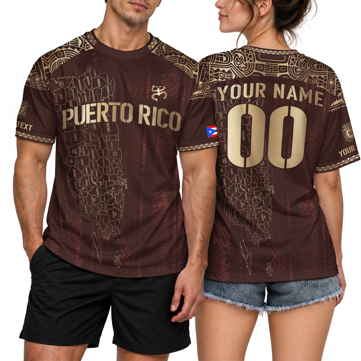 Custom Map Graphic Maroon Gold Puerto Rico Soccer Jersey for Men and Women, Boricua Taino Heritage, Puerto Rico Shirt and Puerto Rico Jersey, Northryn Co.