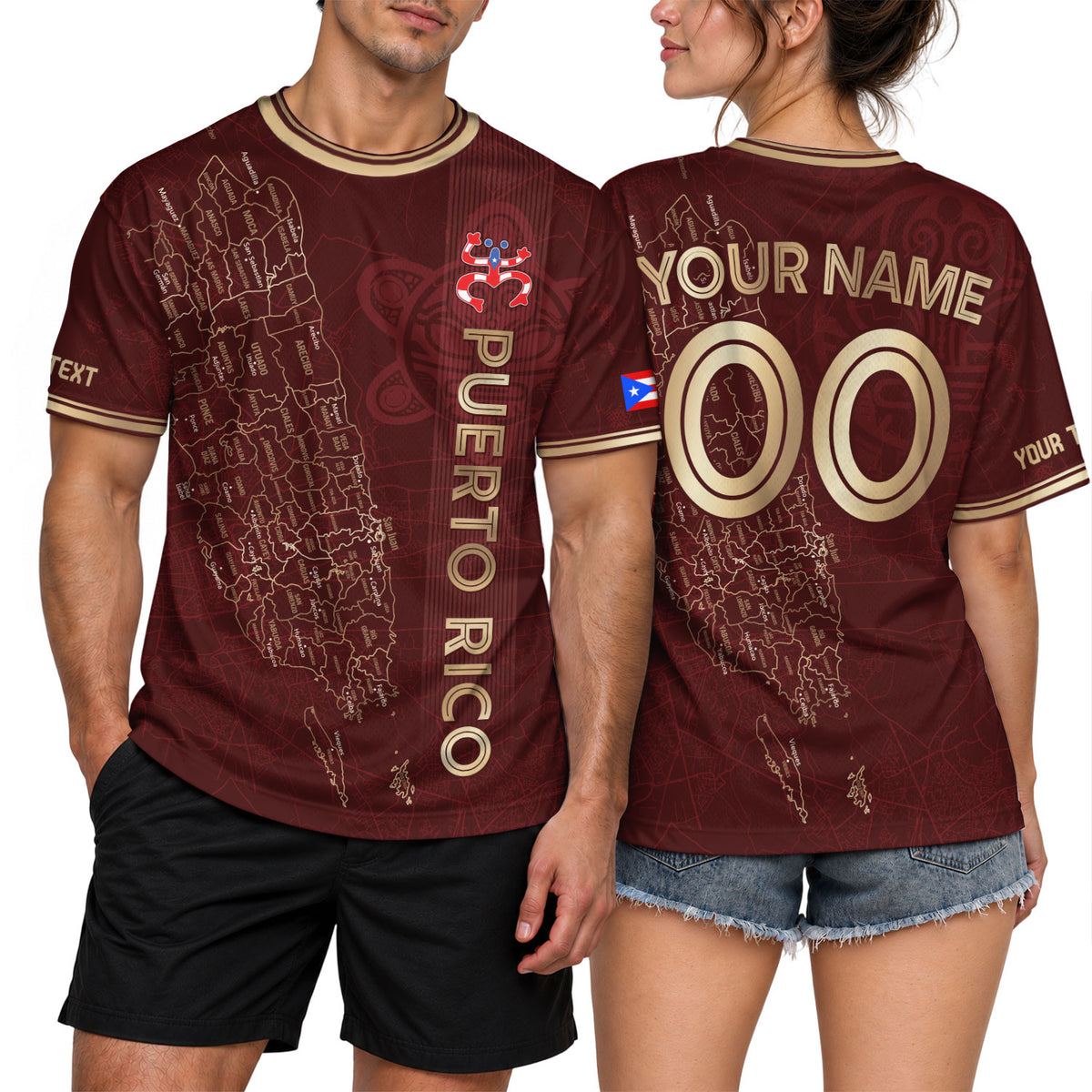 Custom Puerto Rico Soccer Jersey in Maroon Map for Men and Women, Graphic Boricua Taino Culture Graphic, Puerto Rico Jersey, Puerto Rico Shirt, Northryn Co.
