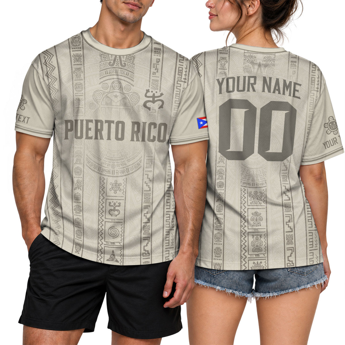 Custom Puerto Rico Soccer Jersey in Beige Taino for Men and Women, Sun Coqui Frog Culture Heritage, Puerto Rico Jersey and Puerto Rico Shirt, Northryn Co.