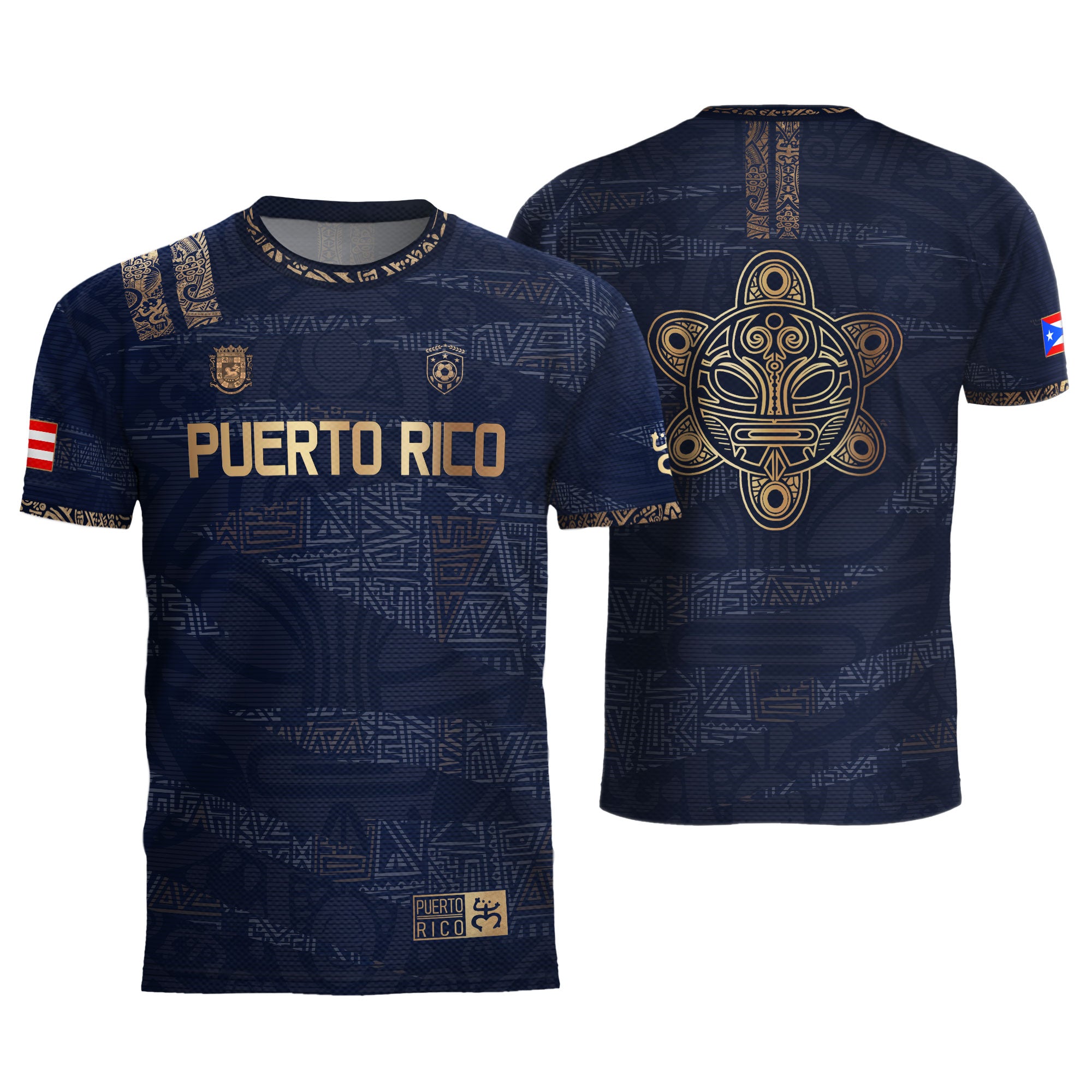 Puerto Rico Navy Gold Taino Tribal Pattern National Heritage Boricua Soccer Jersey