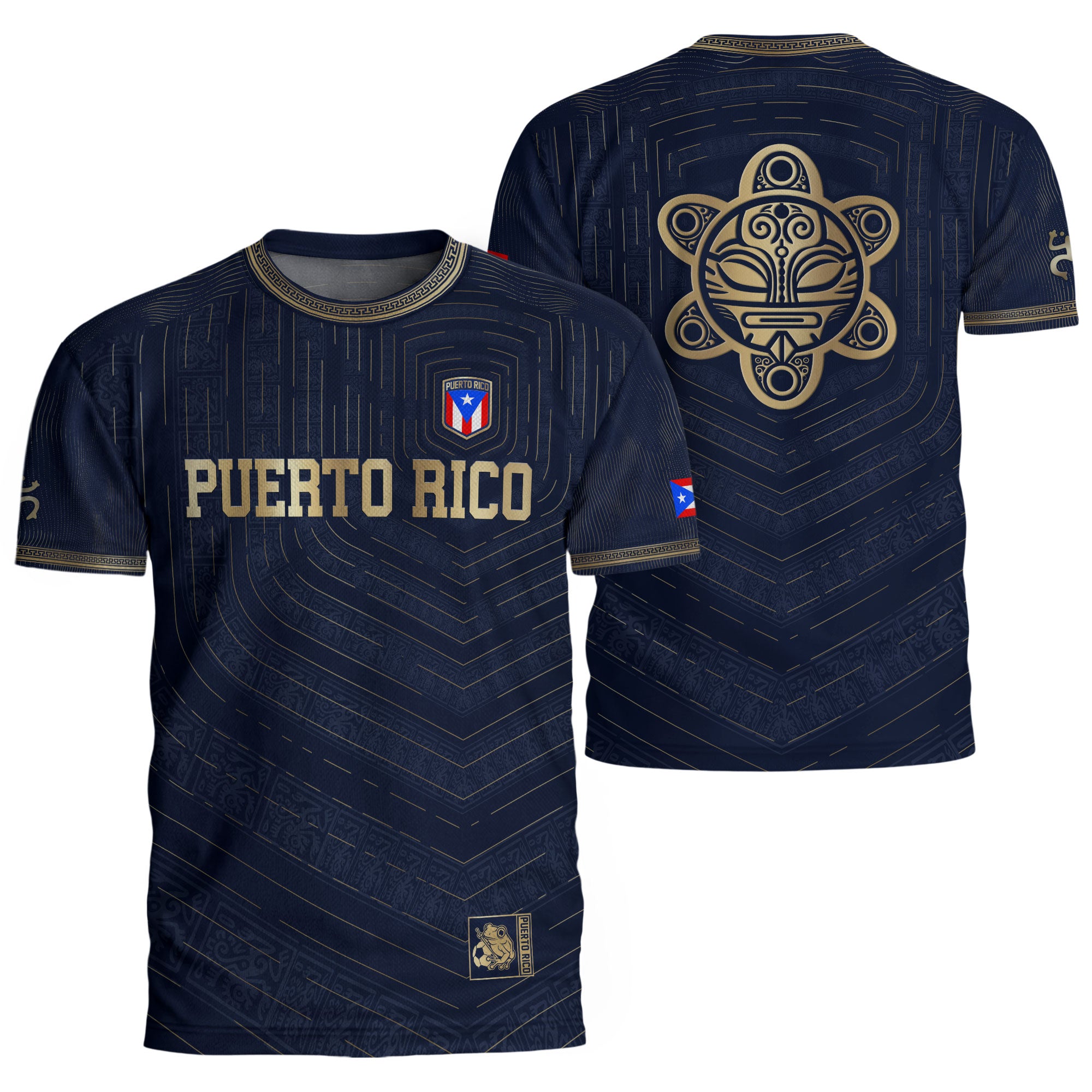 Puerto Rico Boricua Coqui Frog Taino Tribal National Soccer Jersey Navy Gold