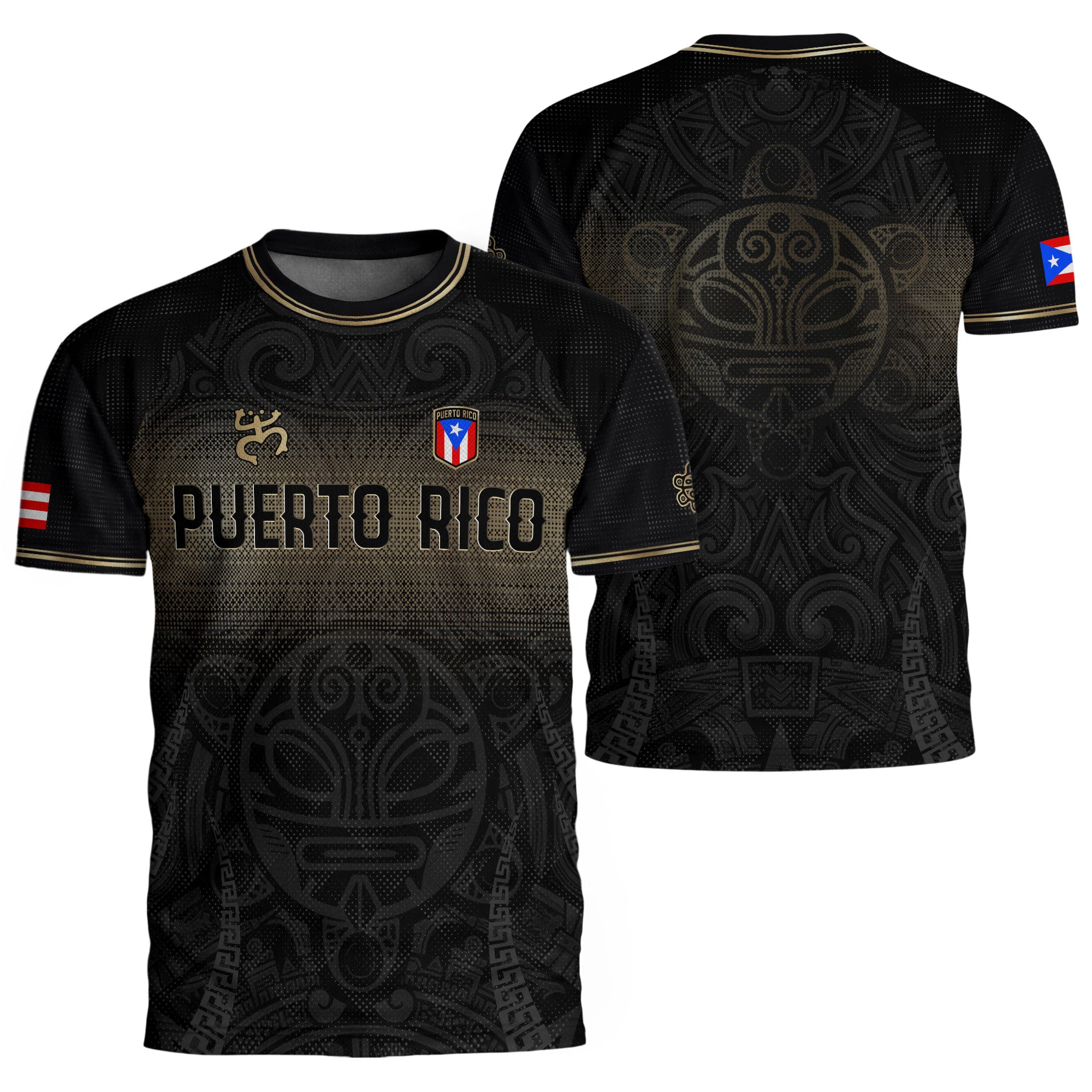 Puerto Rico Boricua Coqui Frog Taino Tribal National Soccer Jersey Black Gold