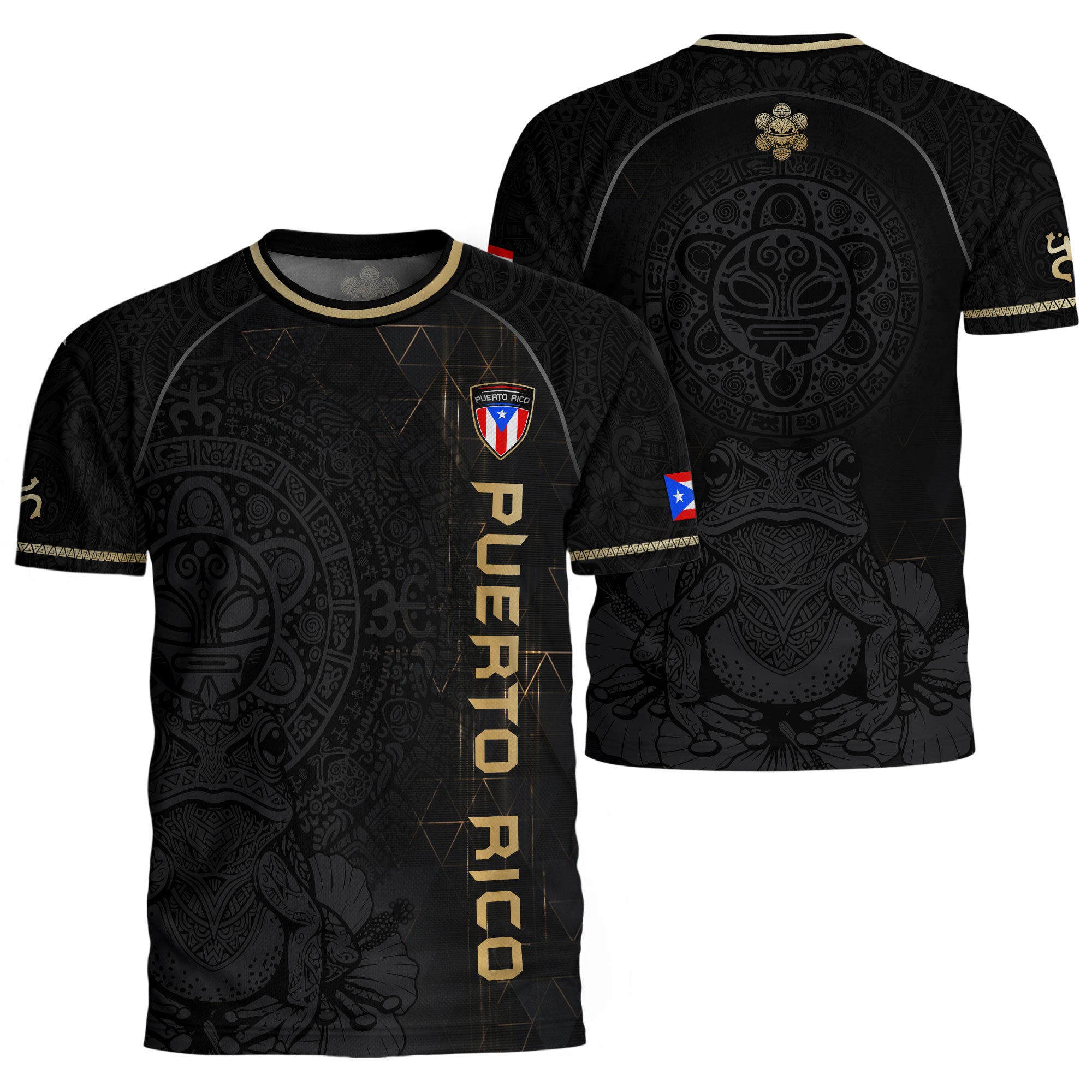Camiseta de fútbol con máscara taína boricua azul marino de Puerto Rico, bandera tribal, orgullo nacional