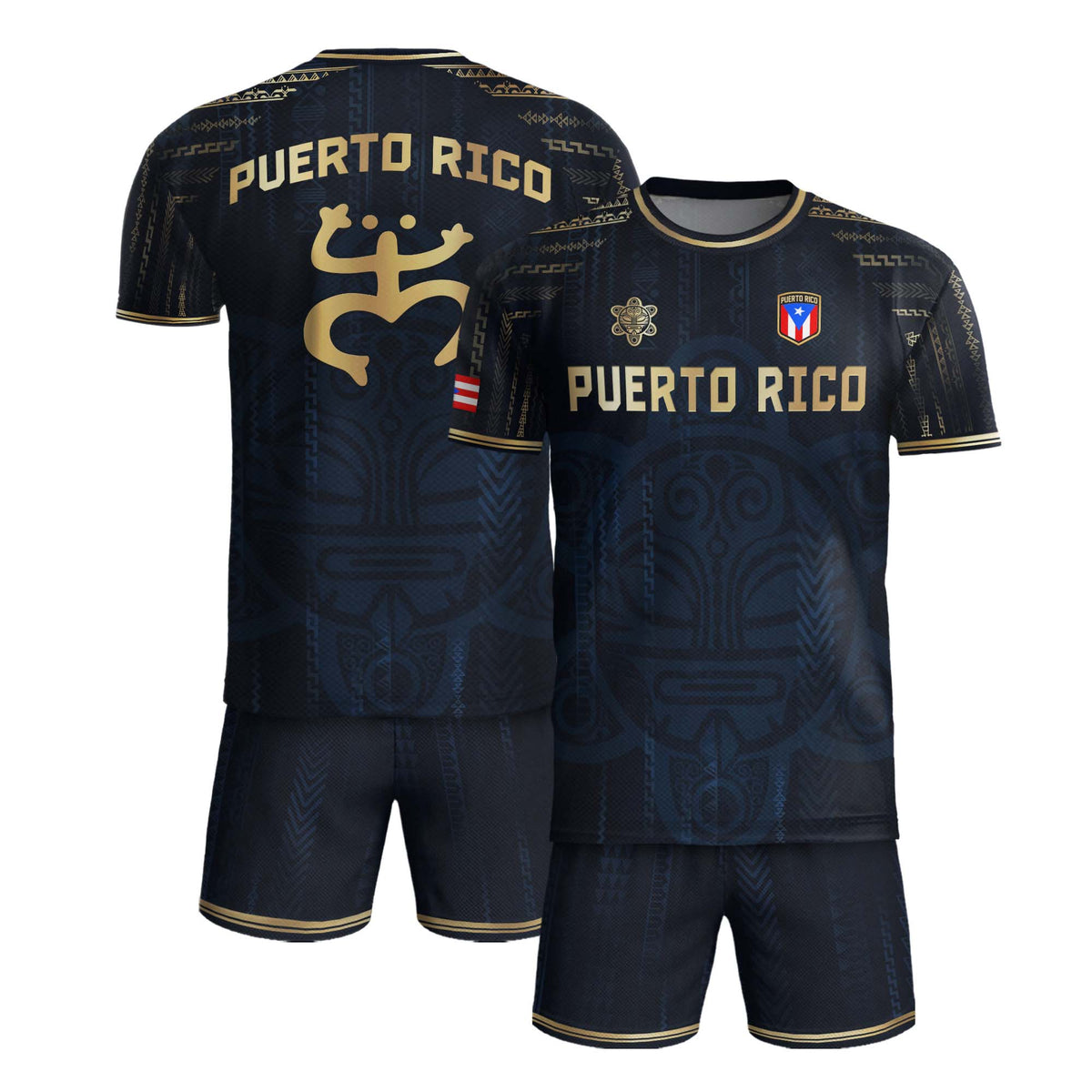 Puerto Rico Navy Gold Coqui Frog Taino Sun National Heritage Boricua Soccer Jersey