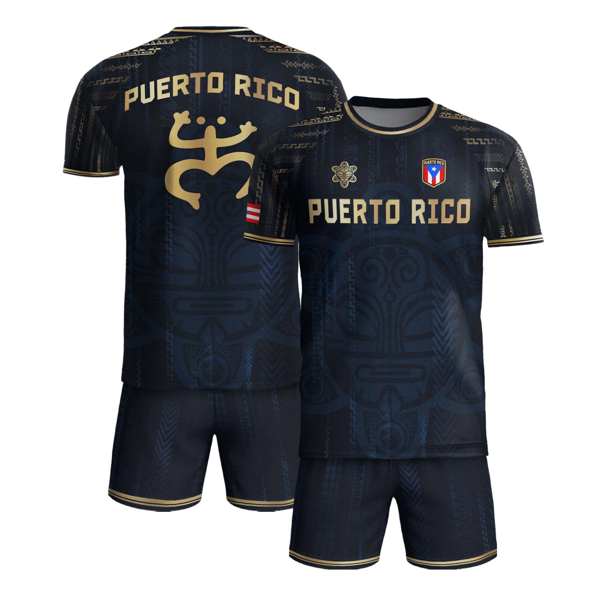 Puerto Rico Navy Gold Coqui Frog Taino Sun National Heritage Boricua Camiseta de fútbol