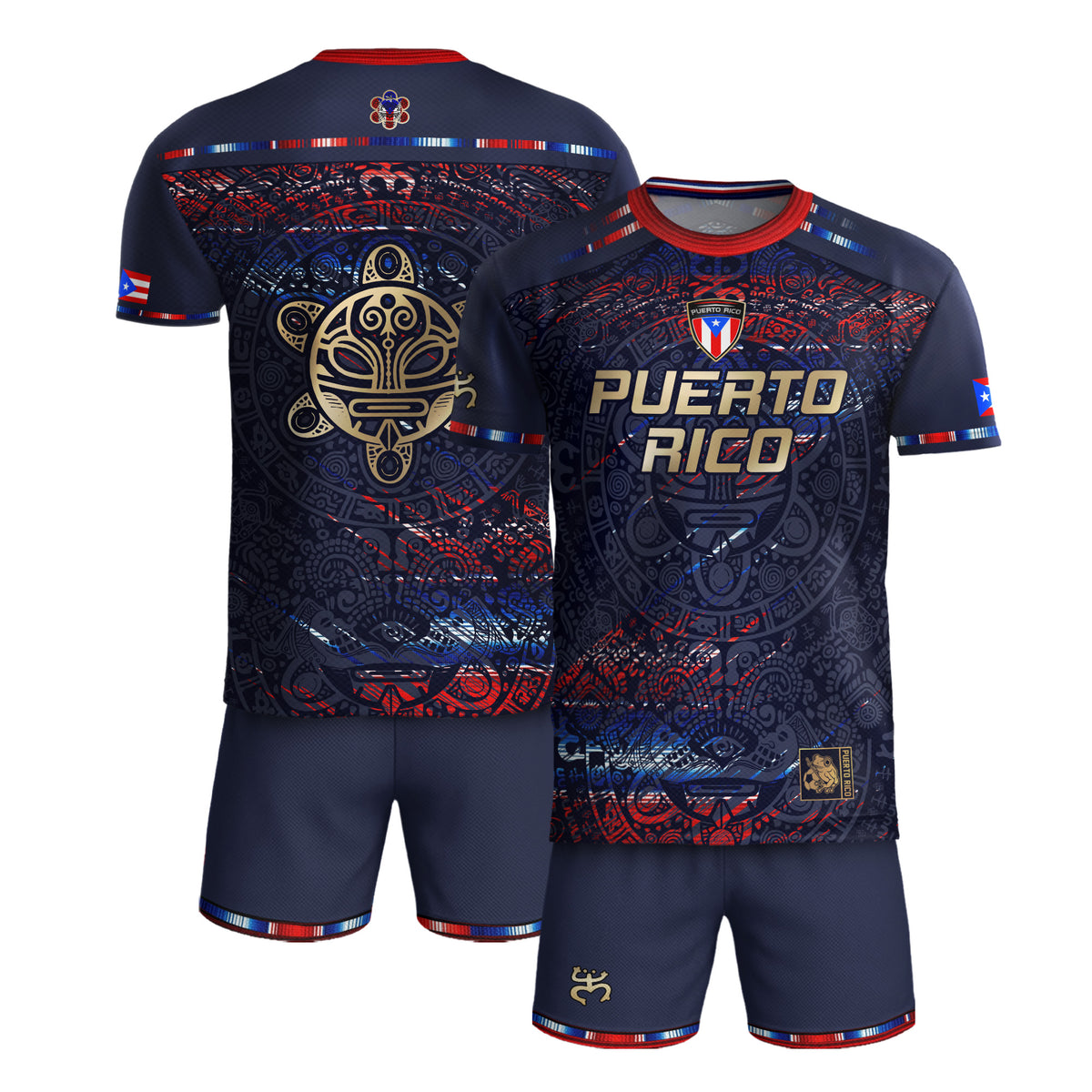 Puerto Rico Navy Red Blue Taino Sun National Heritage Boricua Pride Soccer Jersey