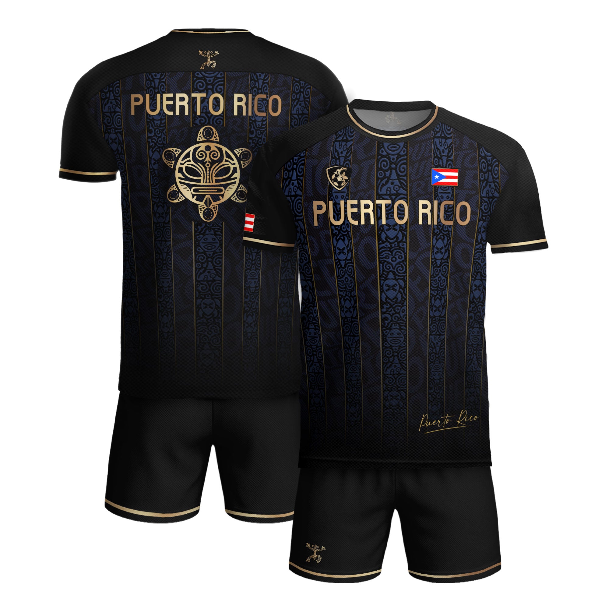 Navy Puerto Rico Soccer Jersey Taino Heritage Gold Coqui Print Boricua Football Shirt Men
