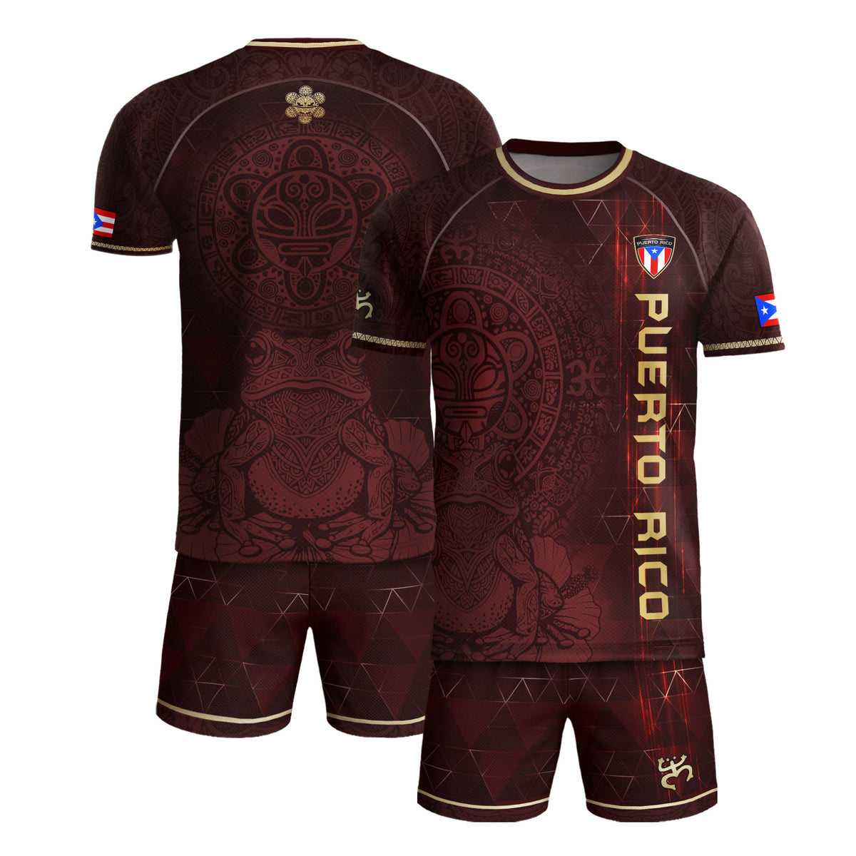 Puerto Rico Maroon Gold Coqui Frog Taino Sun National Heritage Boricua Soccer Jersey