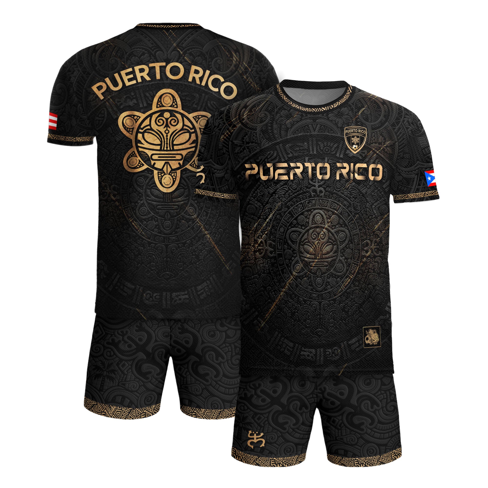 Puerto Rico Football Black Gold Shirt Taino Culture Gold Edition Soccer Jersey