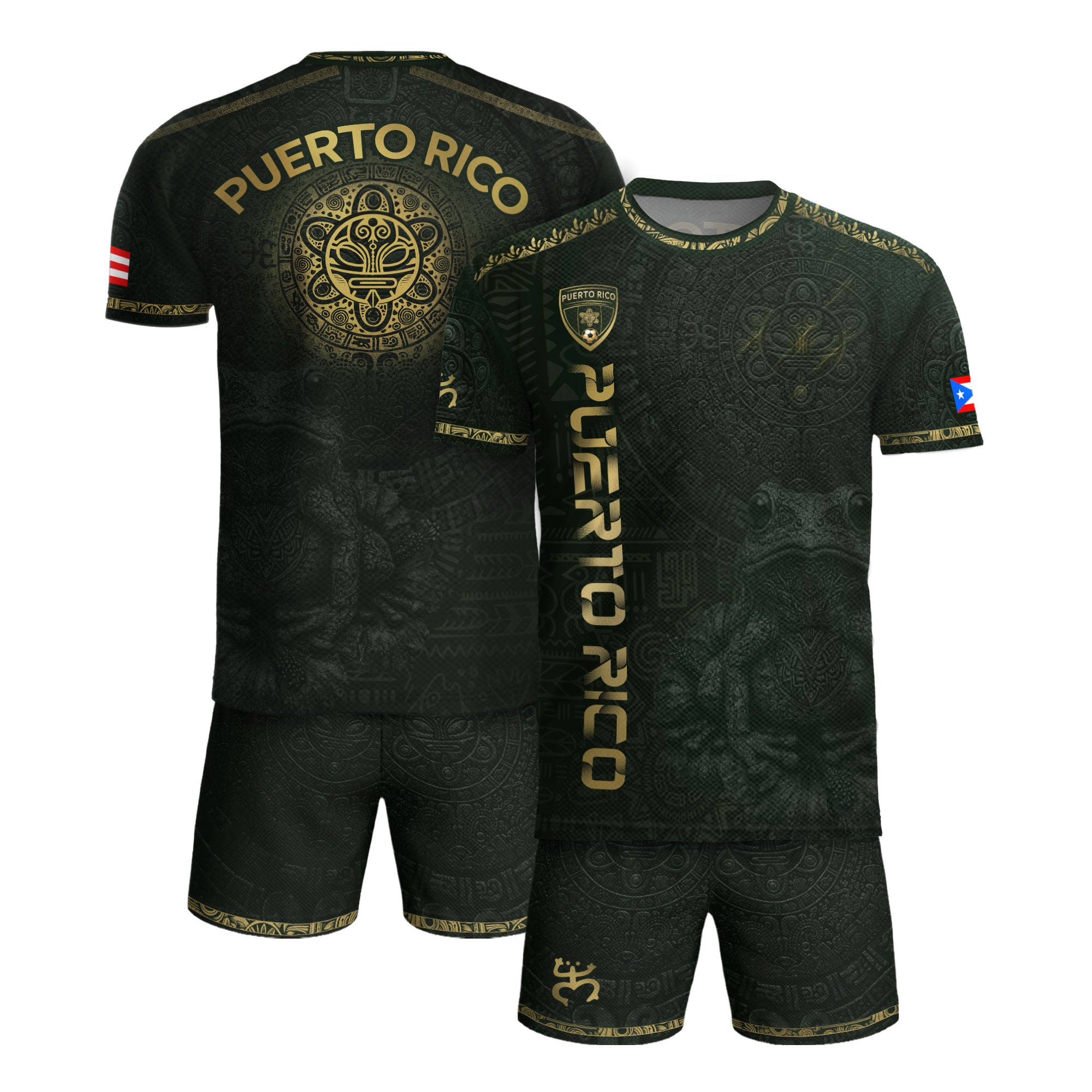 Puerto Rico Soccer Jersey Green Gold Coqui Frog Taino Sun Heritage Football Shirt