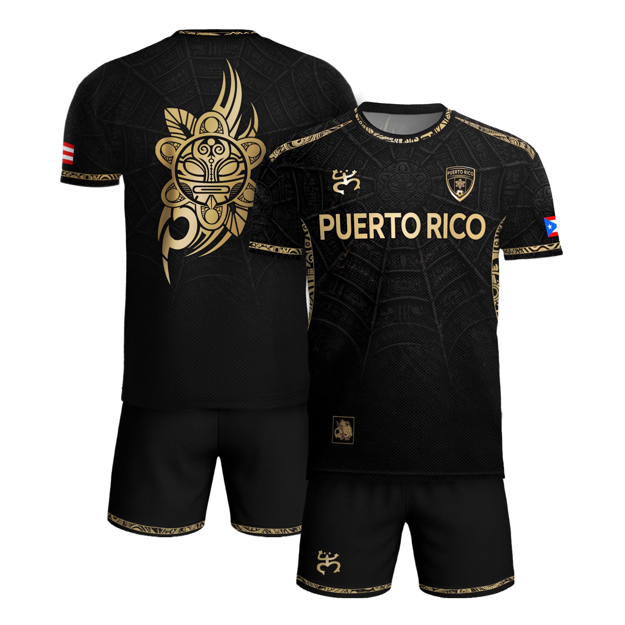 Puerto Rico Soccer Jersey Black Gold Taino Sun Heritage Football Shirt