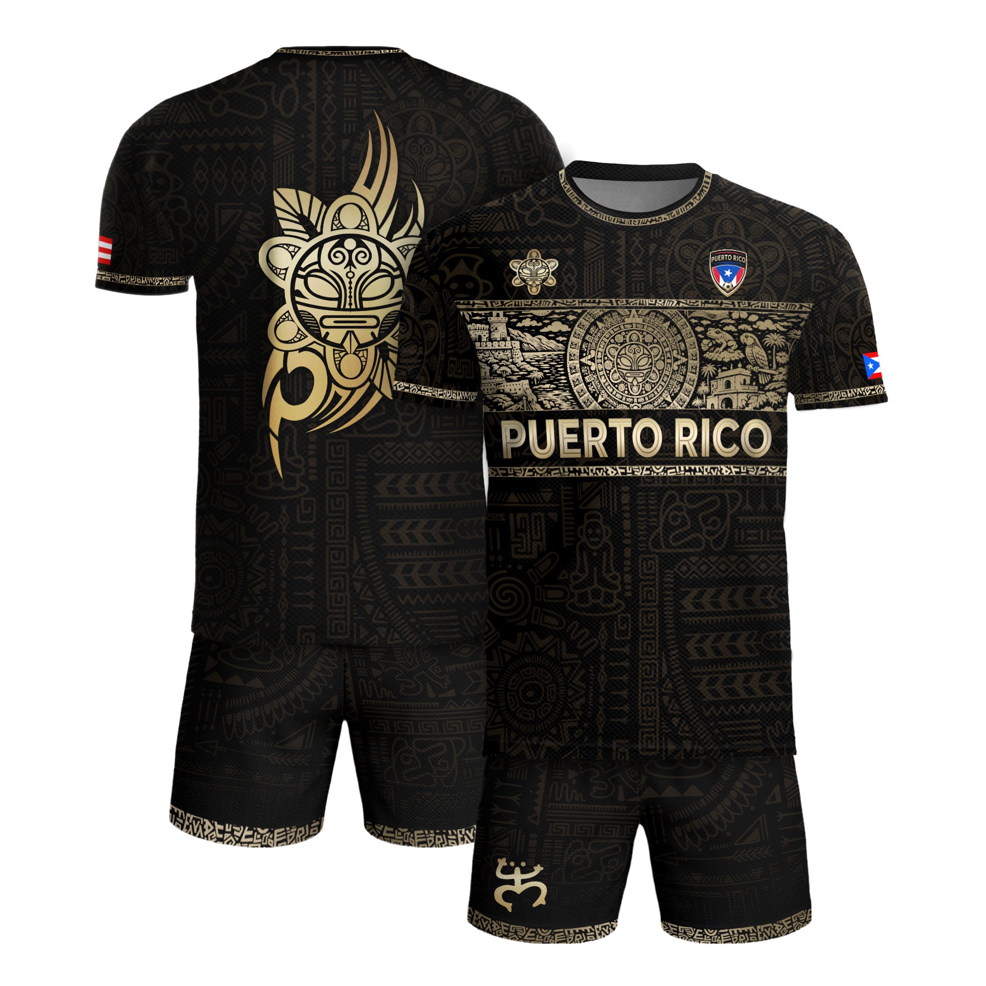 Puerto Rico Soccer Jersey - Black Taino Culture Heritage Gold Edition Football Shirt