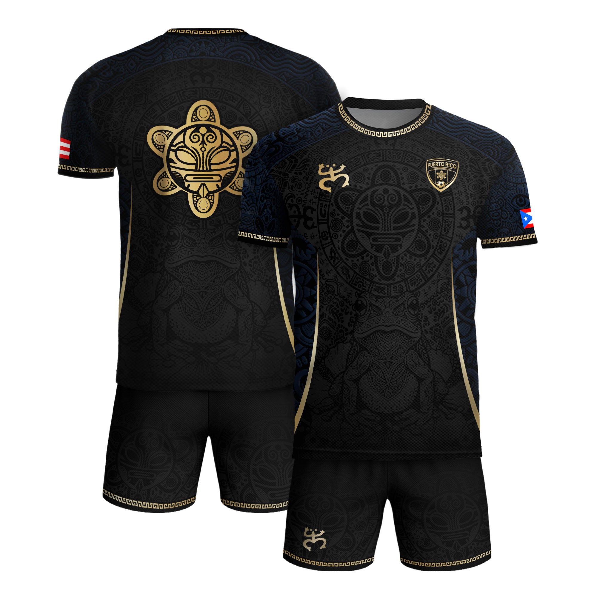 Puerto Rico Soccer Jersey - Elite Navy Gold Taino Symbol Boricua Heritage Apparel