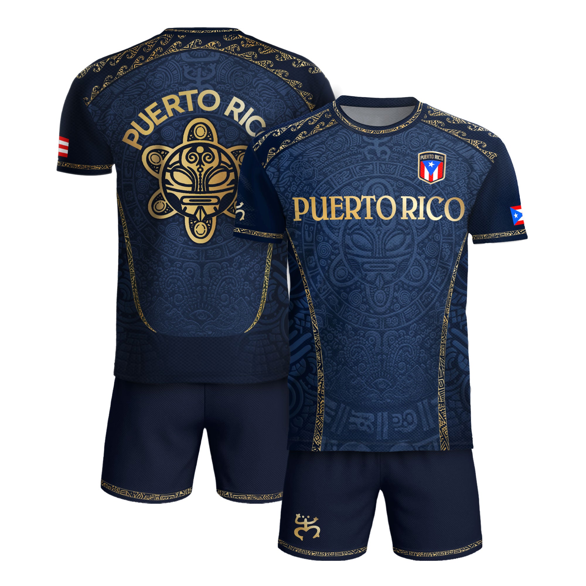 Puerto Rico Soccer Jersey - Navy and Gold Taino Sun Heritage Football Shirt