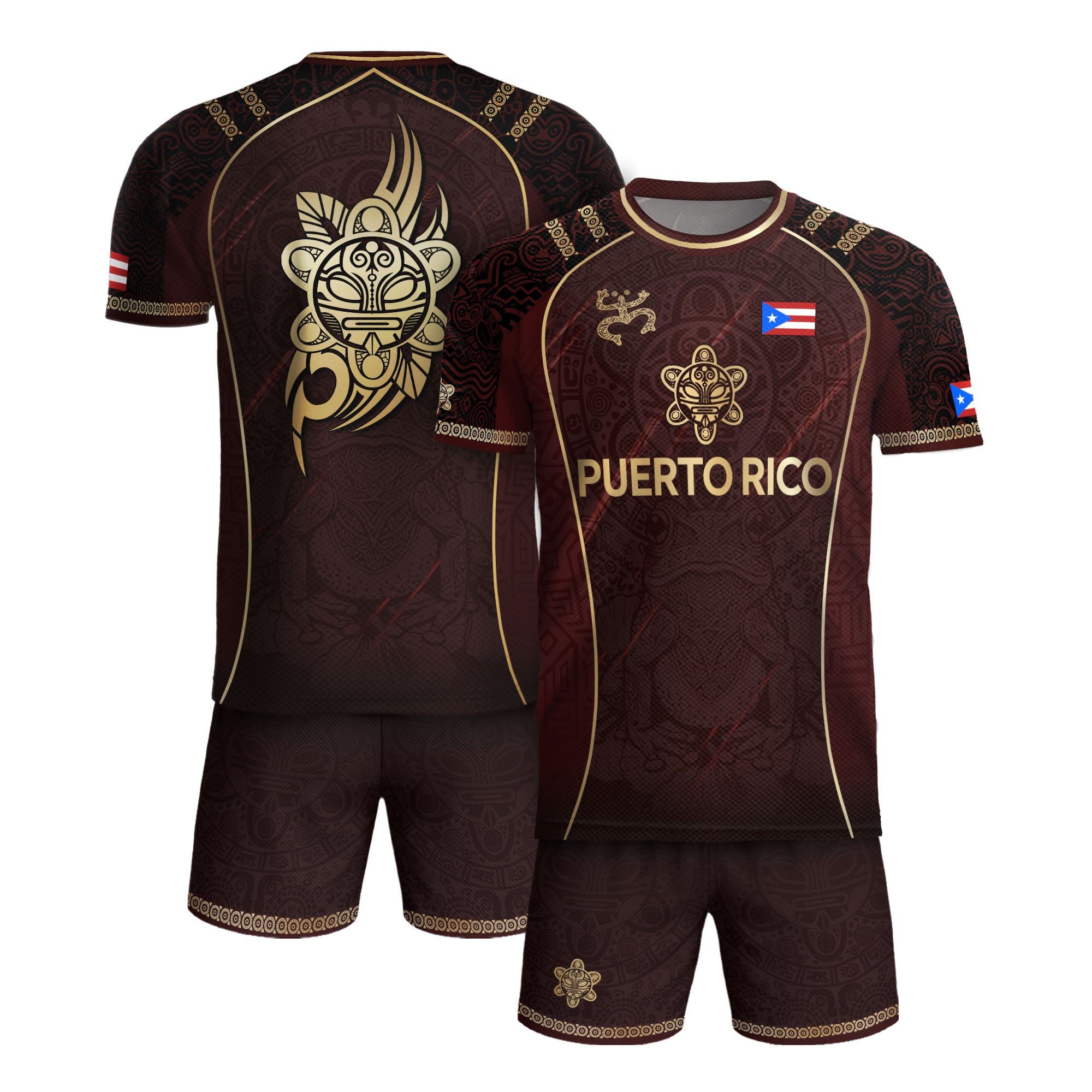 Puerto Rico Soccer Jersey - Maroon Taino Art Coqui Frog Boricua Pride Shirt