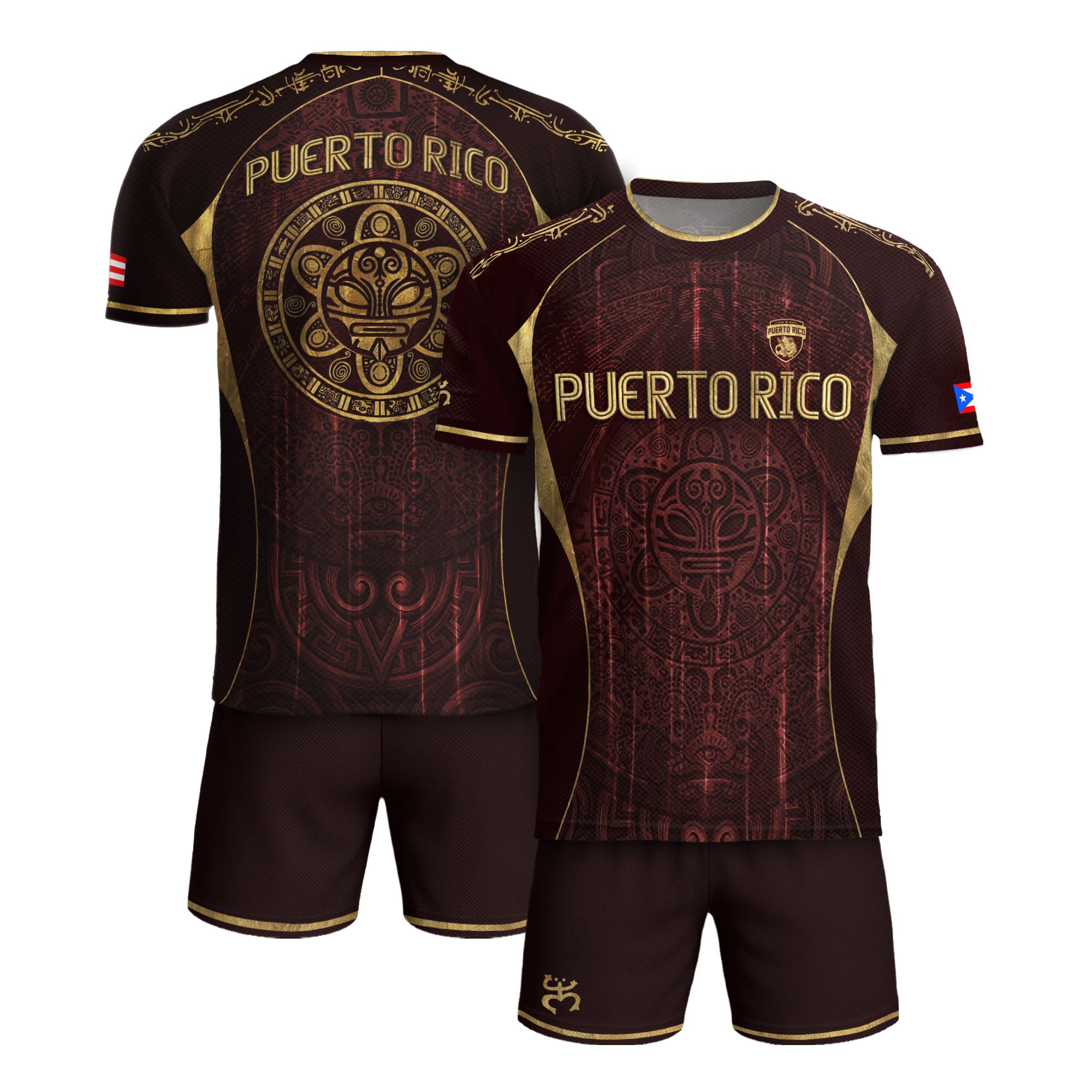 Puerto Rico Soccer Jersey - Elite Maroon Gold Edition Taino Symbol Training Heritage Shirt