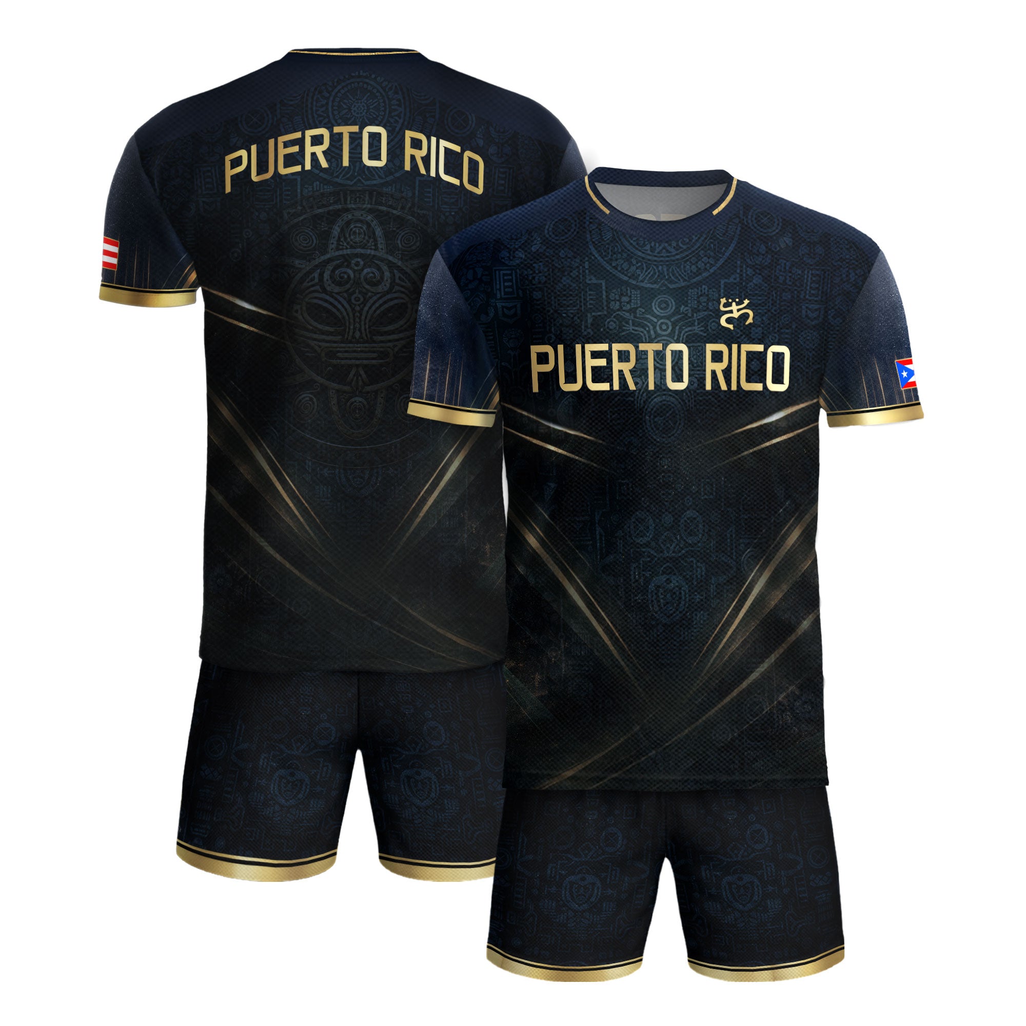 Puerto Rico Soccer Jersey - Elite Navy Gold V-Line Taino Heritage Sportswear