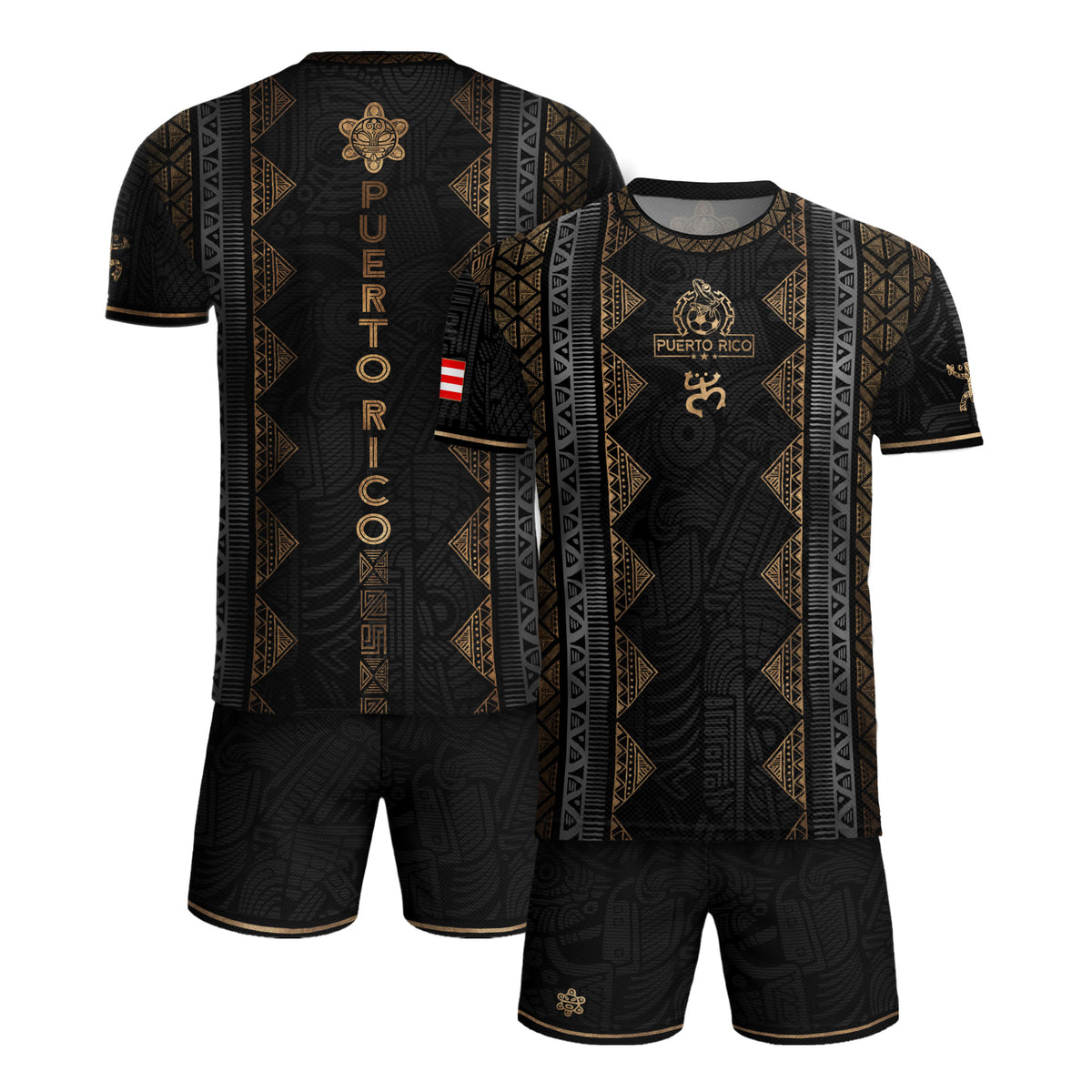 Black Puerto Rico Soccer Jersey - Vertical Taino Tribal Stripe Coqui Heritage Shirt