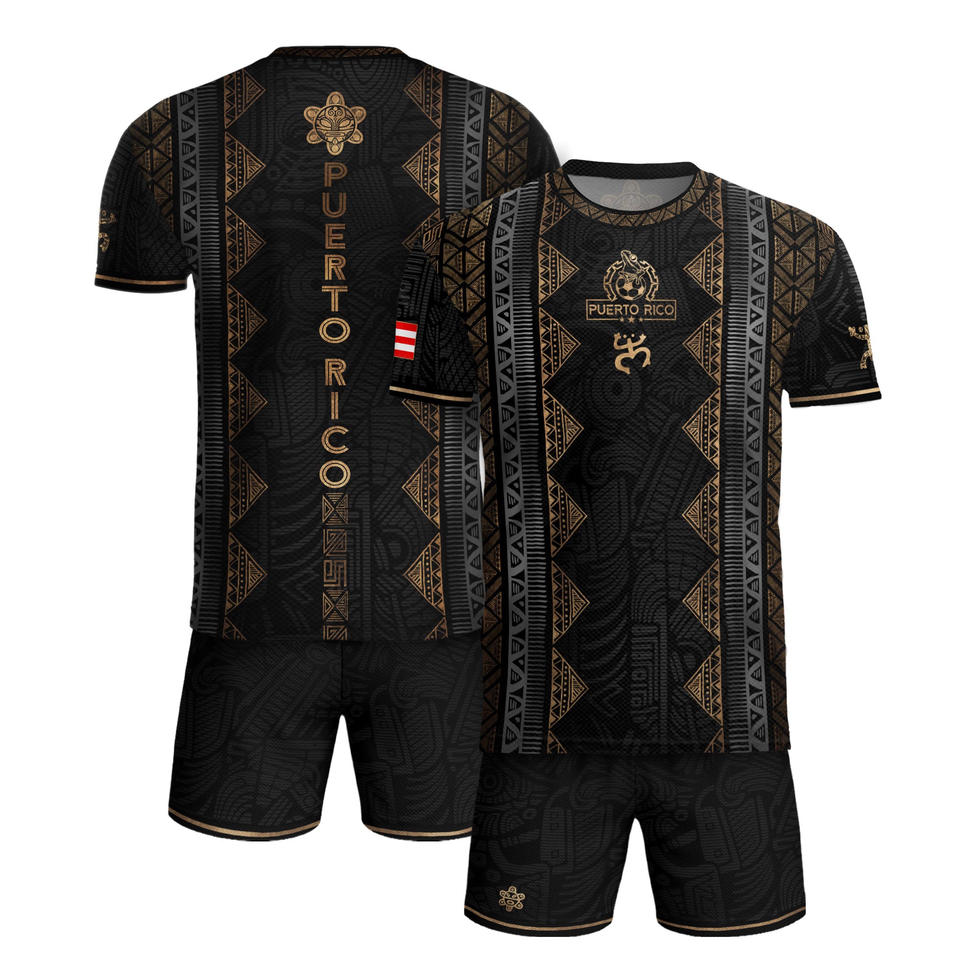 Black Puerto Rico Soccer Jersey - Vertical Taino Tribal Stripe Coqui Heritage Shirt