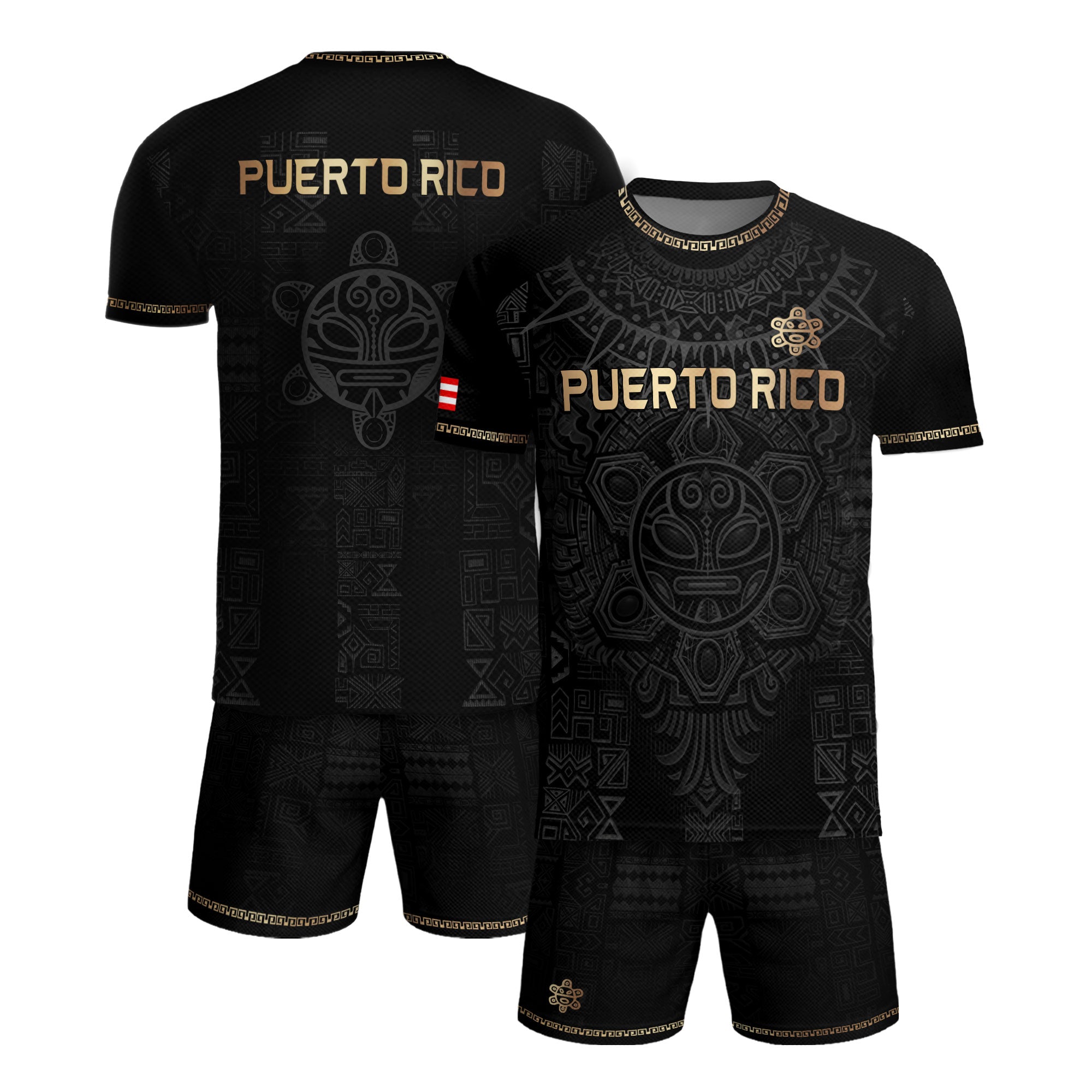 Camiseta de fútbol con máscara taína boricua azul marino de Puerto Rico, bandera tribal, orgullo nacional