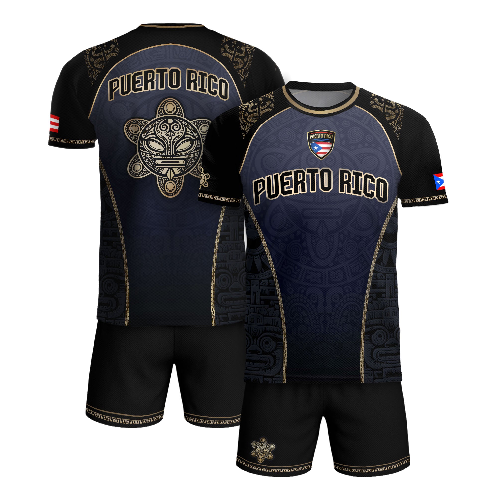 Puerto Rico Heritage Navy Gold Taino Graphic Pattern Coqui Pride Soccer Jersey