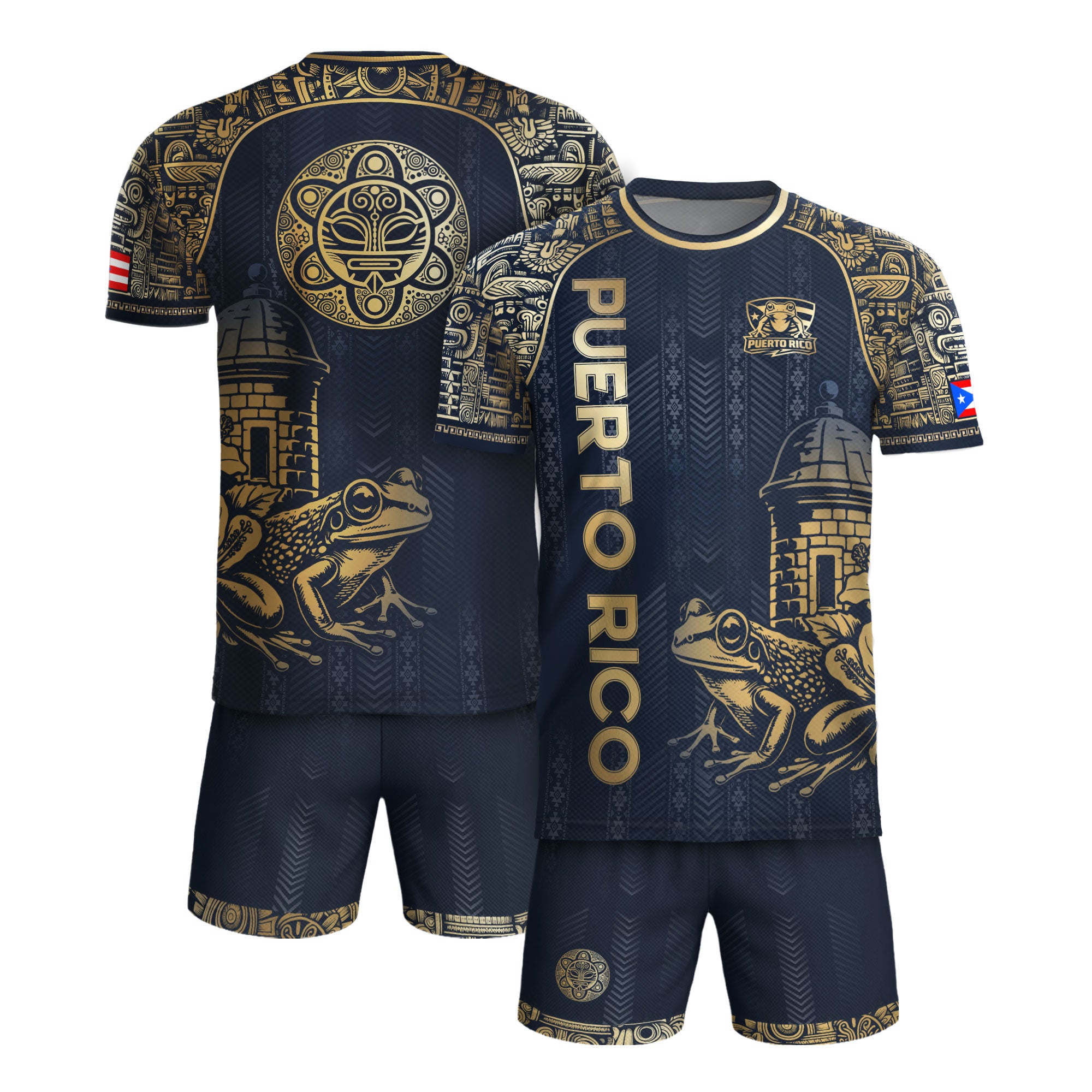 Puerto Rico Heritage Navy Gold Island Spirit Coqui Frog El Morro Graphic Pride Soccer Jersey