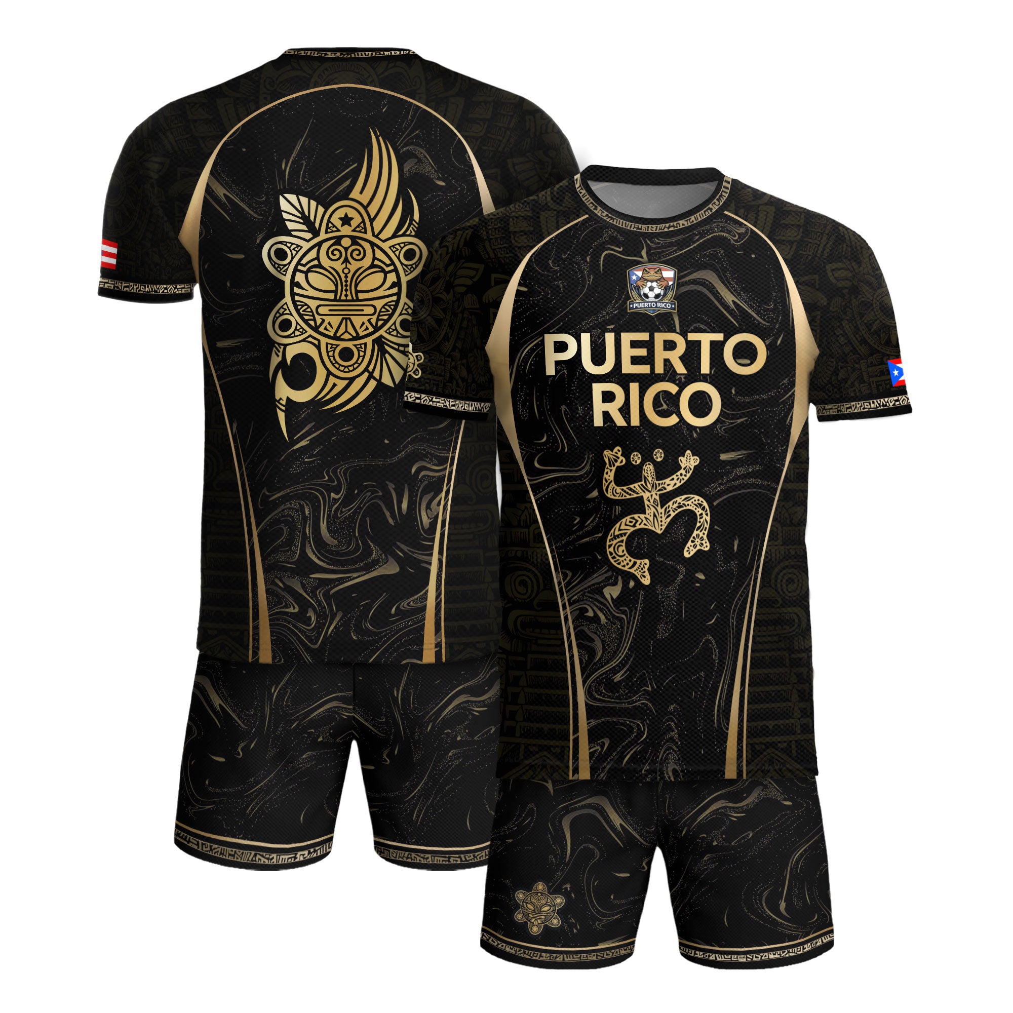 Puerto Rico Heritage Black Gold Coqui Taino Graphic Marble Pattern Pride Soccer Jersey