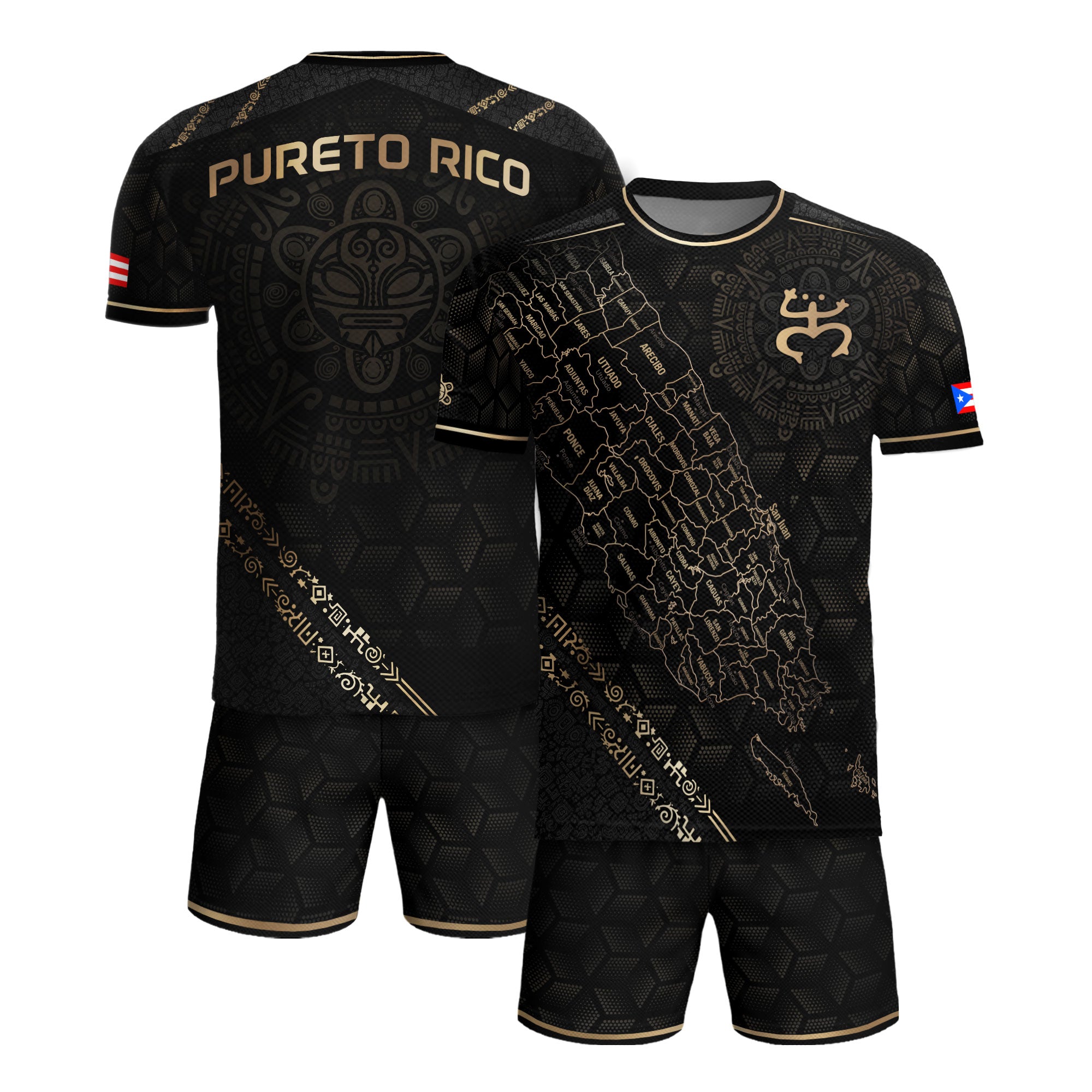 Puerto Rico Heritage Orgullo Boricua Black Gold Detailed Island Map Coqui Soccer Jersey