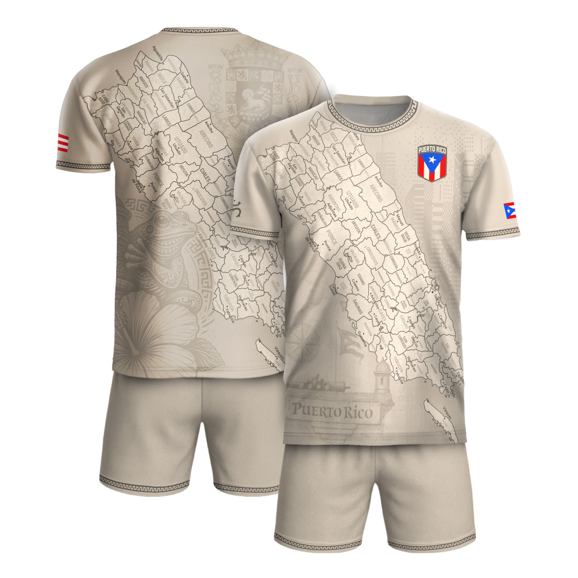 Puerto Rico Heritage Orgullo Boricua Beige Detailed Island Map Culture Soccer Jersey