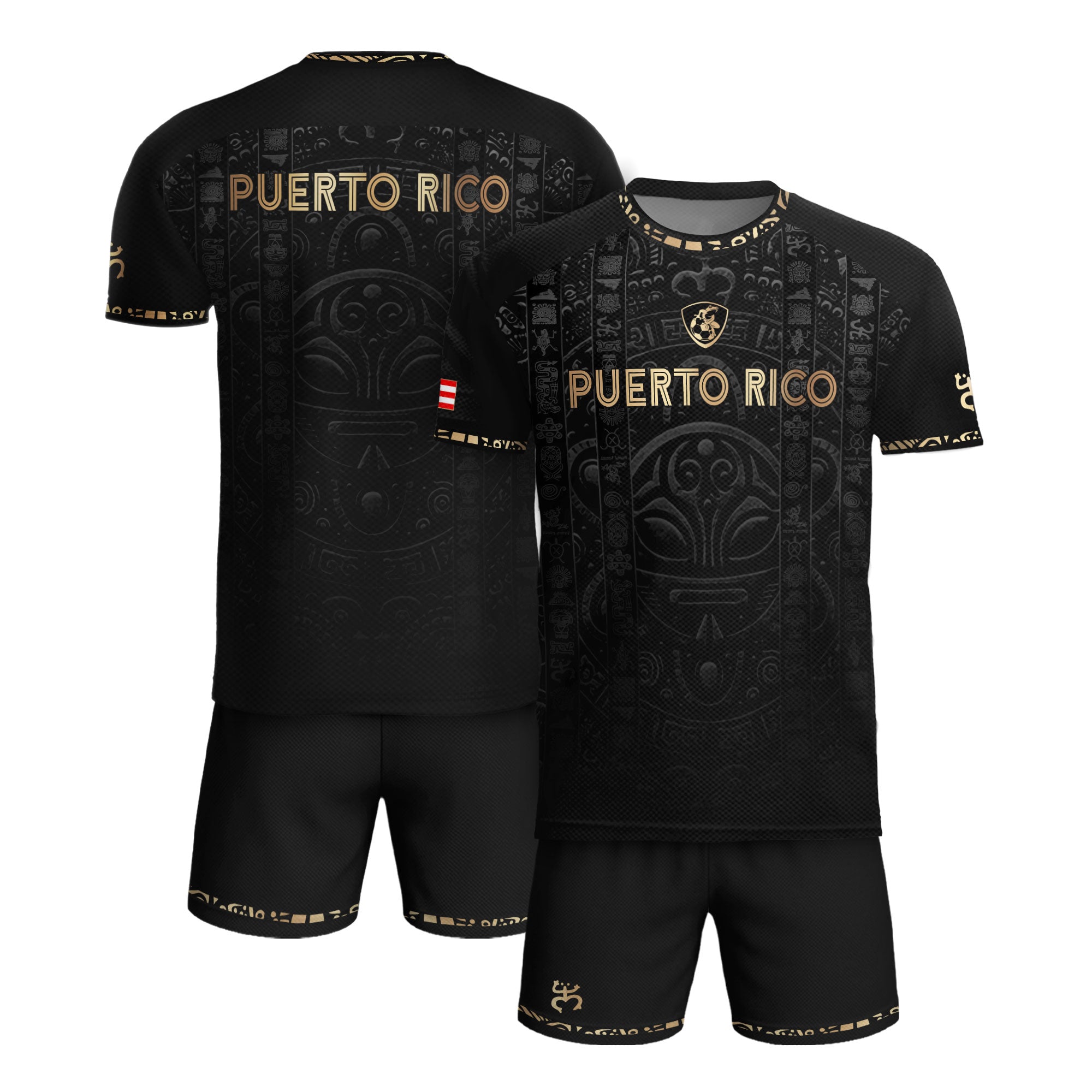 Camiseta de fútbol con máscara taína boricua azul marino de Puerto Rico, bandera tribal, orgullo nacional